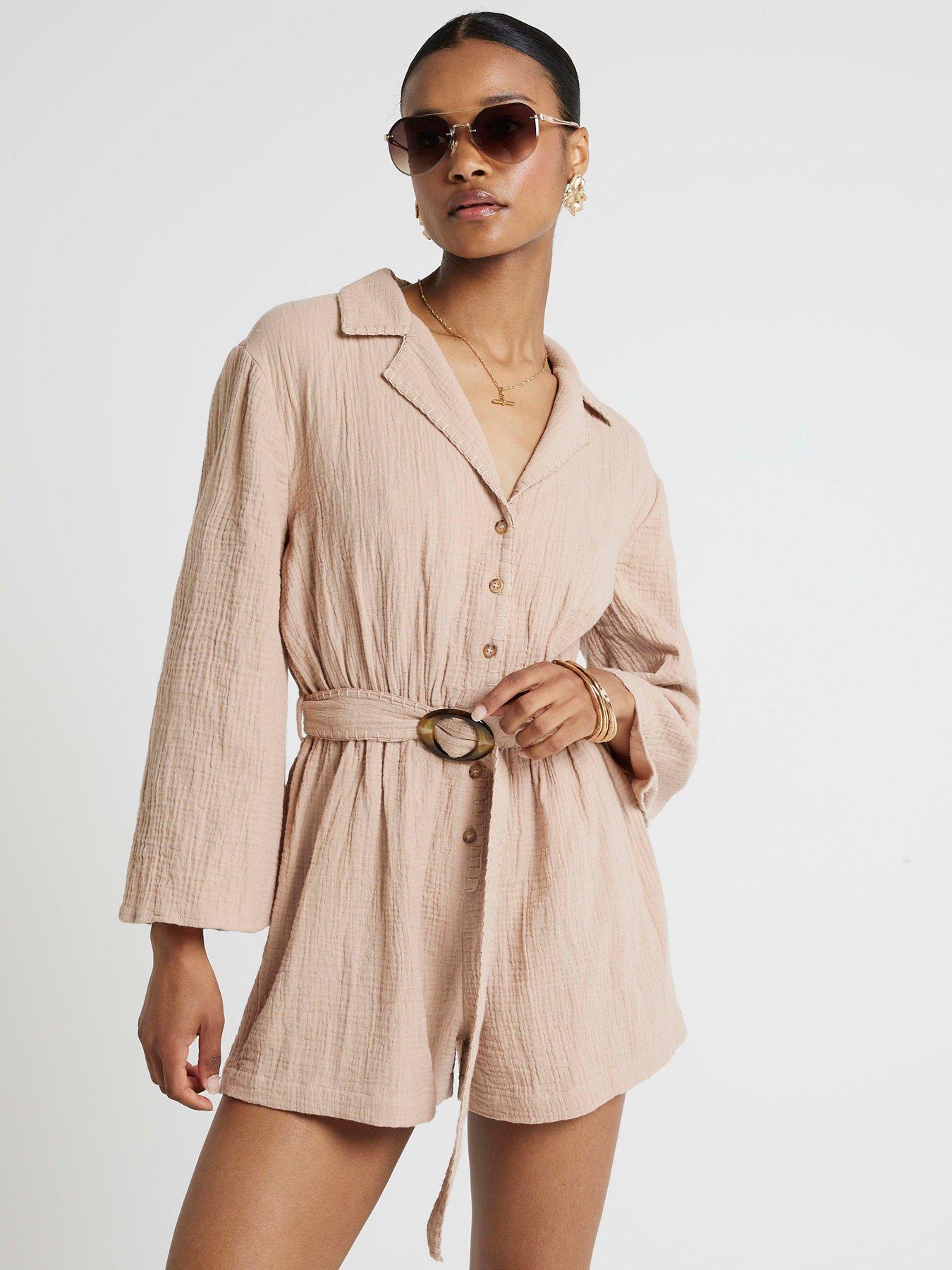 undefined Belted Playsuit - Light Brown