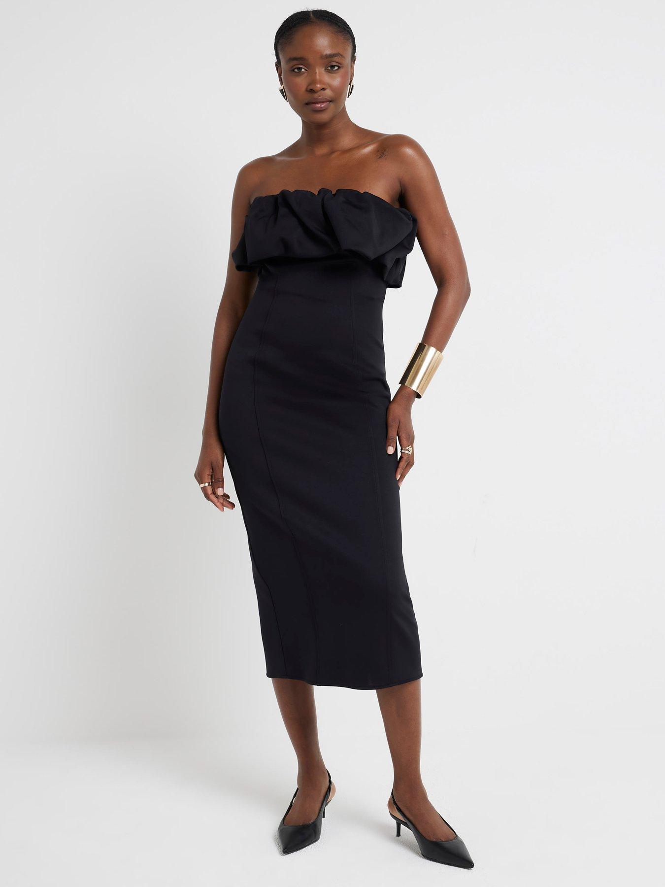 undefined Bandeau Bodycon Midi Dress - Black
