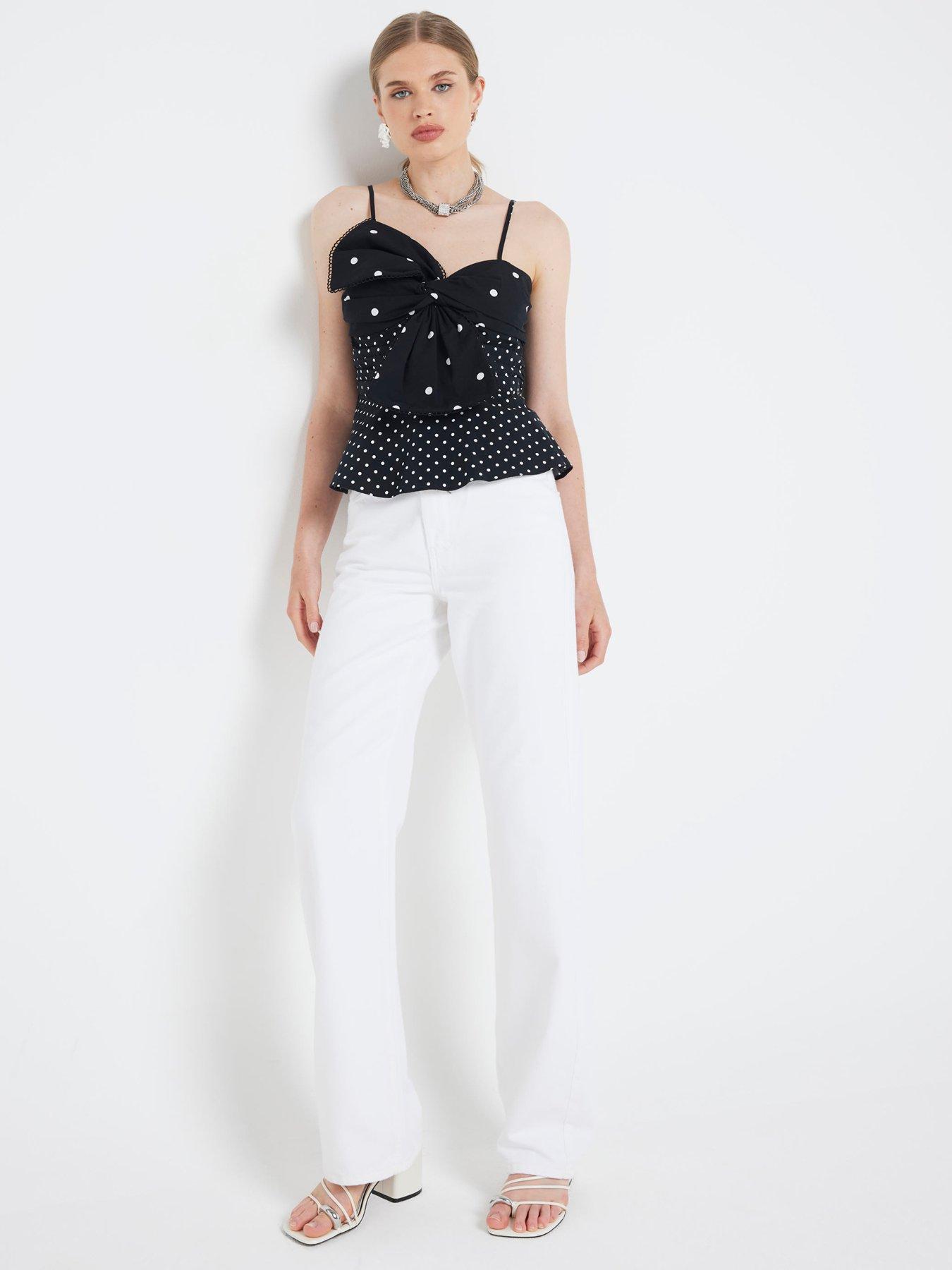 Image 3 of 5 of River Island Poka Dot Bow Detail Cami - Black