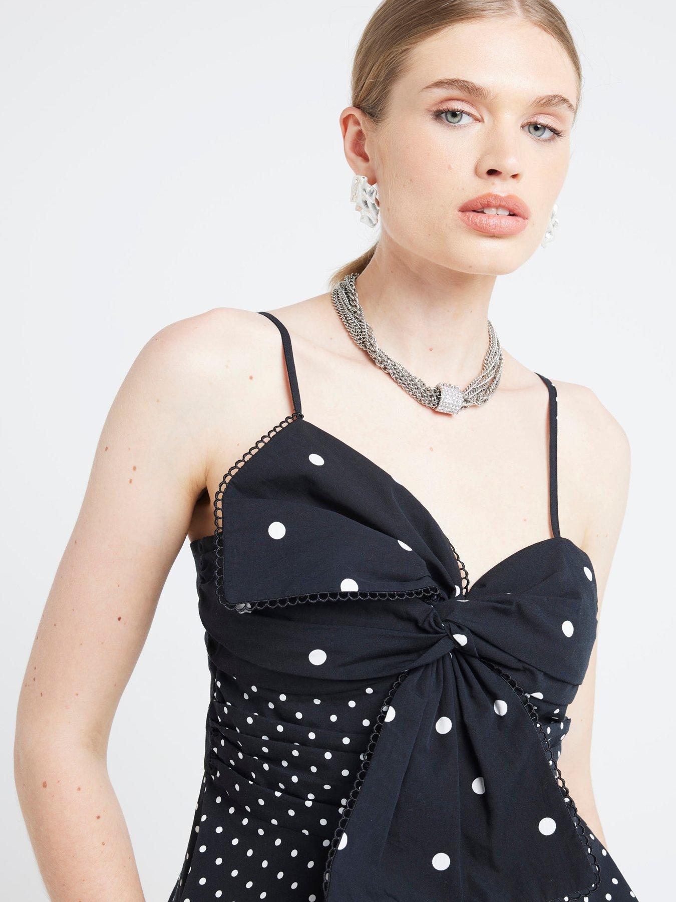 Image 4 of 5 of River Island Poka Dot Bow Detail Cami - Black