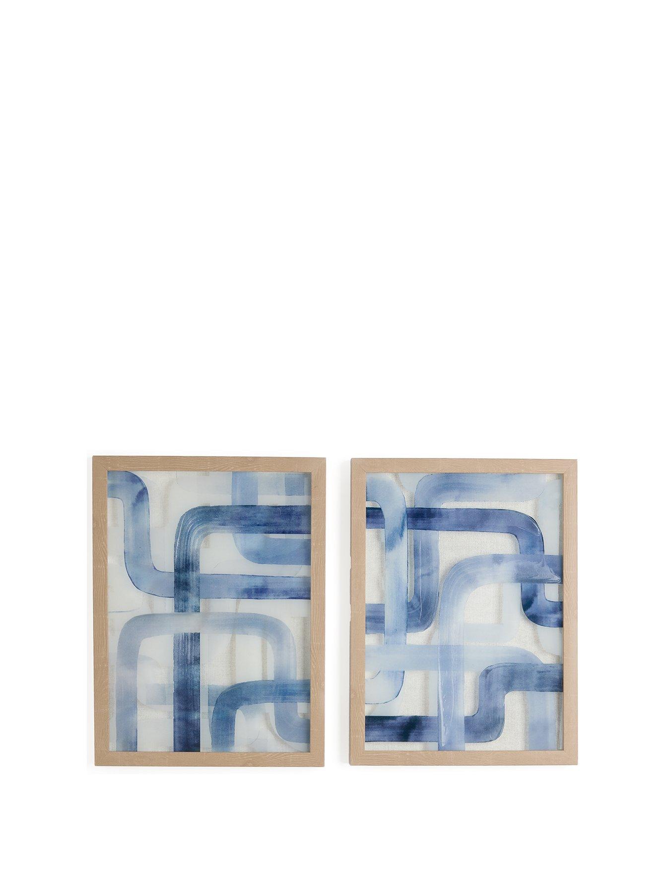  image of very-home-set-of-2-blue-line-glass-wall-art-40x30cm