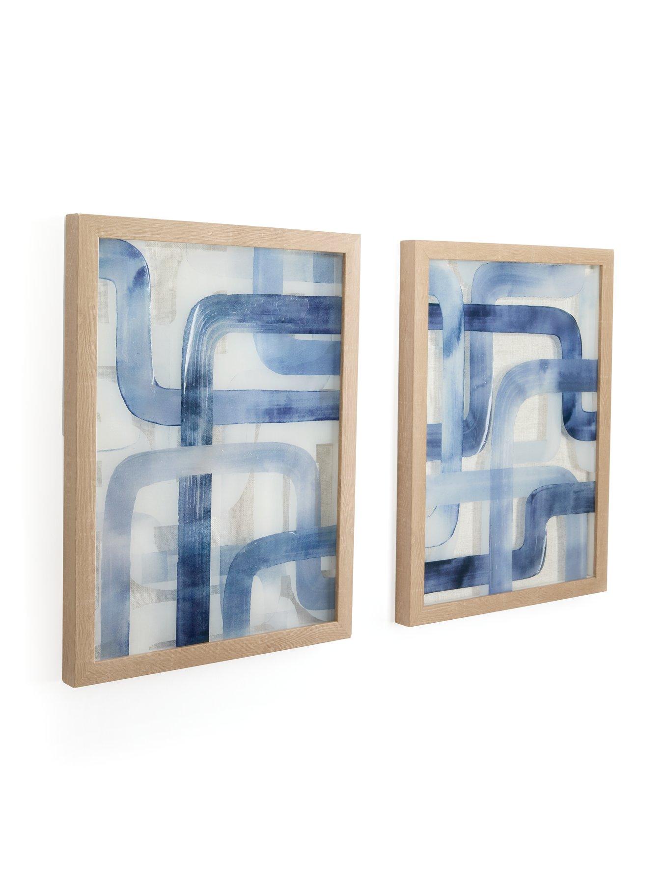  image of very-home-set-of-2-blue-line-glass-wall-art-40x30cm