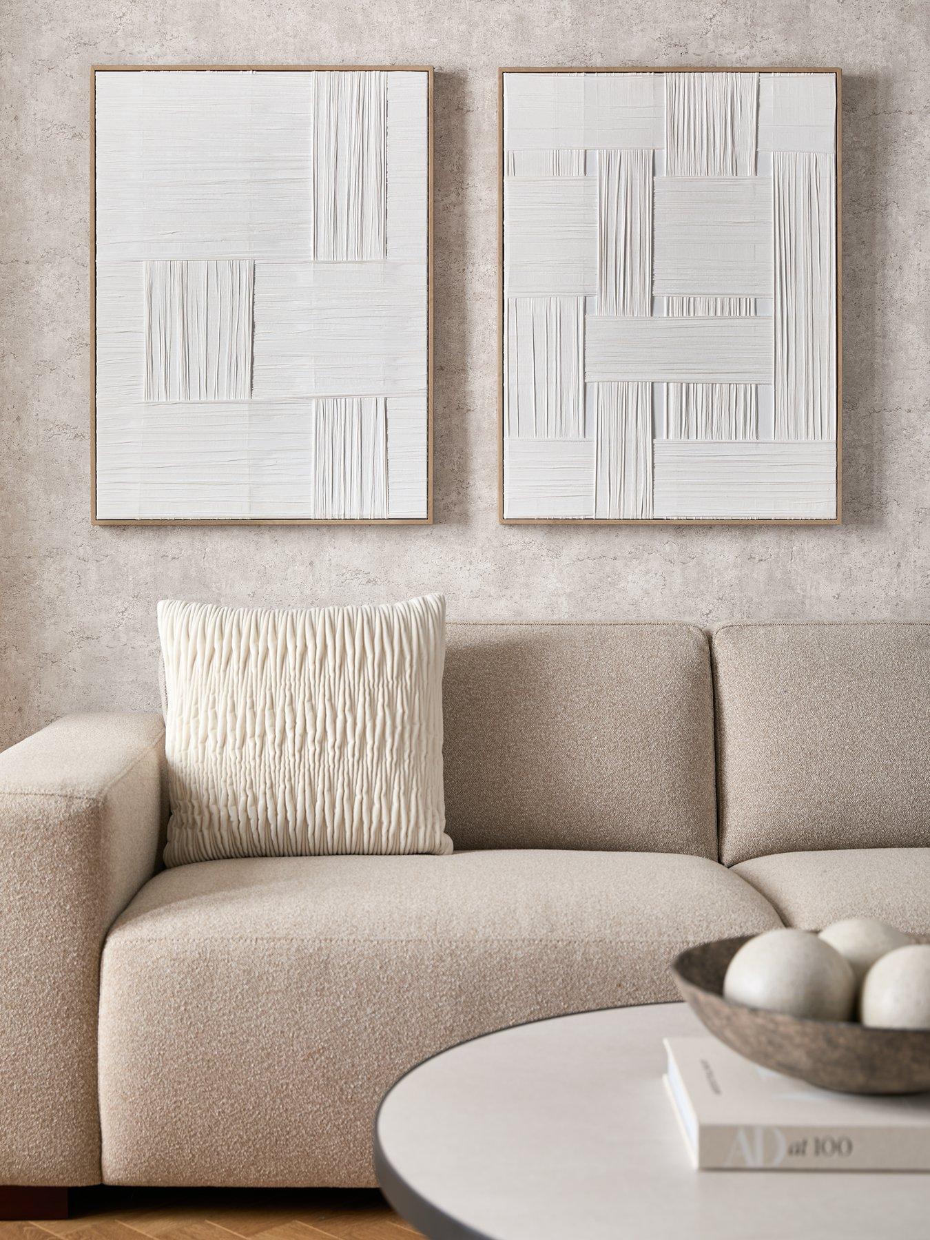 Image 1 of 5 of Michelle Keegan Home Set of 2 White Woven Fabric Canvas 80x60cm - FSC&reg; Certified