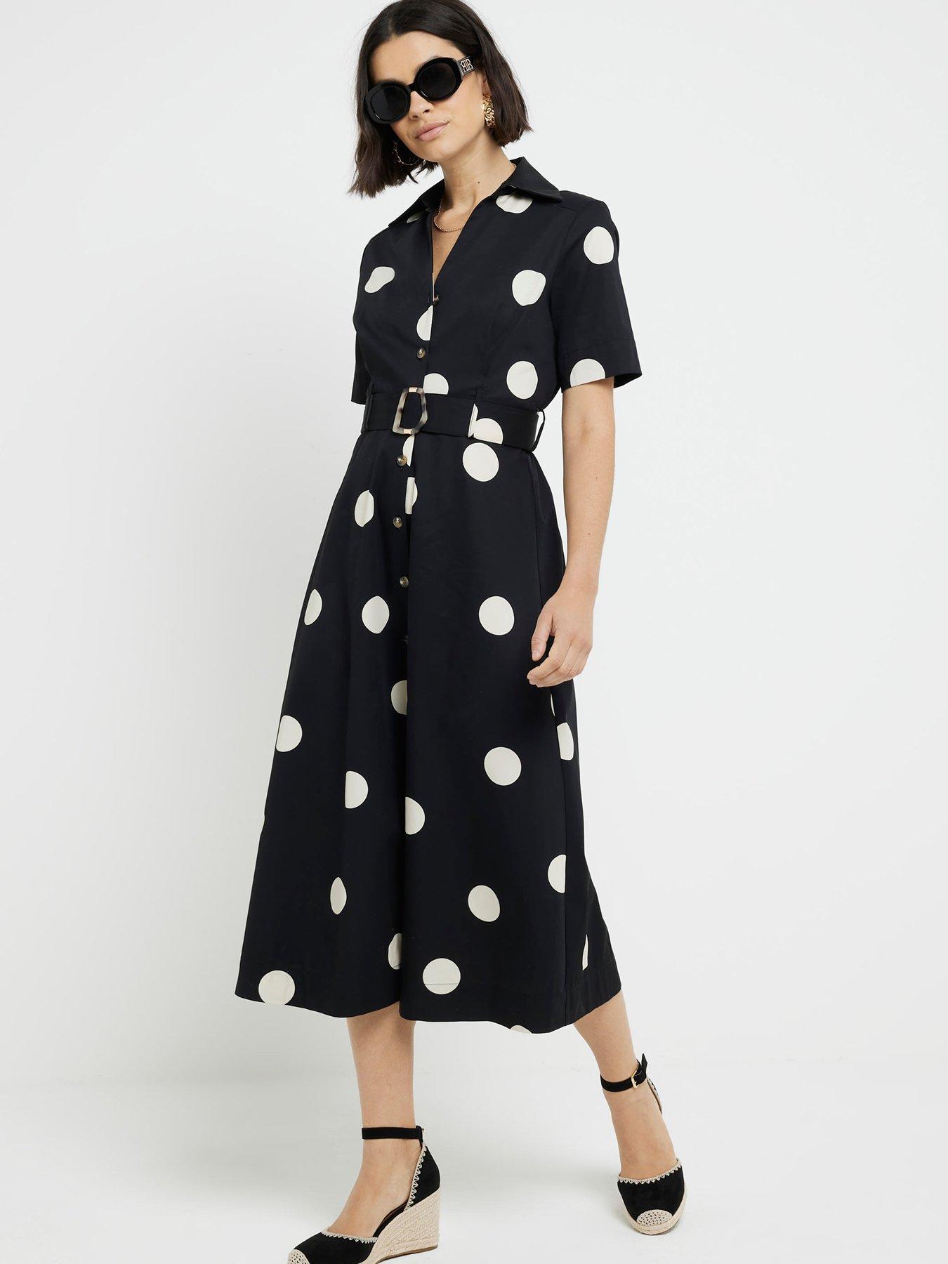 Polka Dot Black And White Midi Shirt Dress River Island Polka Dot