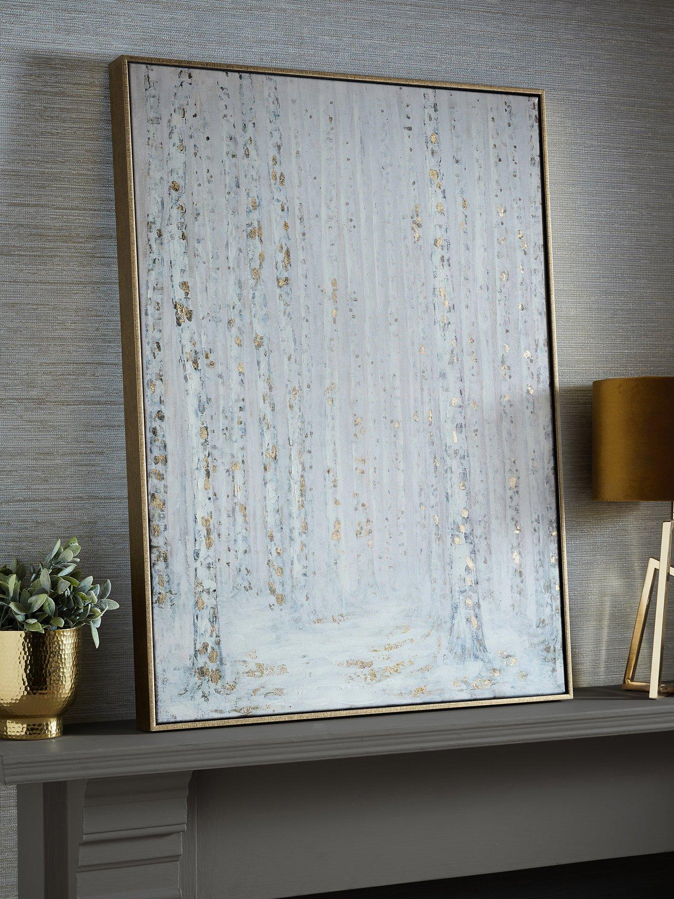 Art For The Home Beautiful Birch Trees Framed Canvas With Handpaint