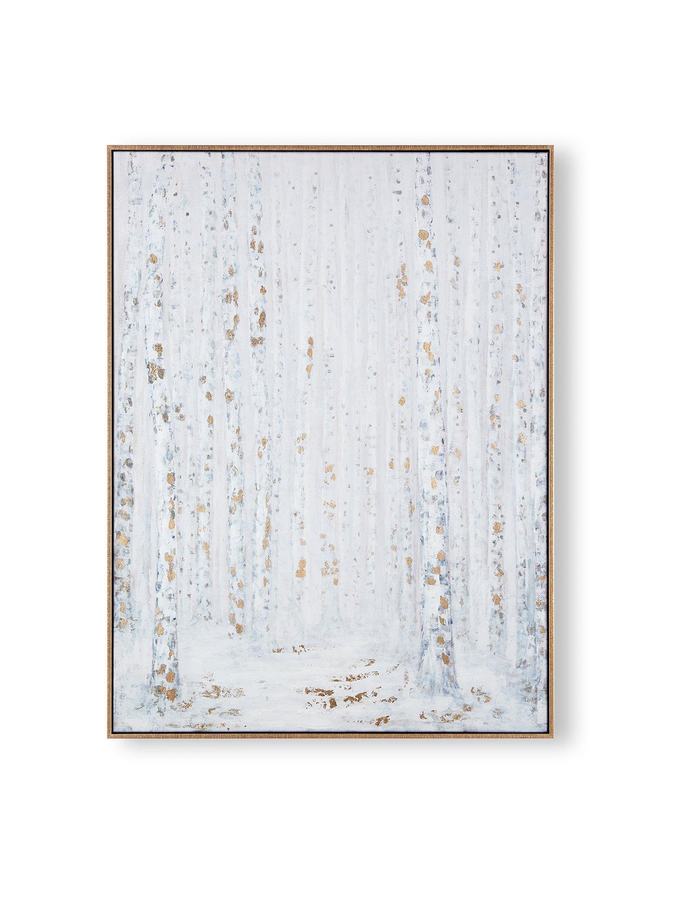 Art For The Home Beautiful Birch Trees Framed Canvas With Handpaint