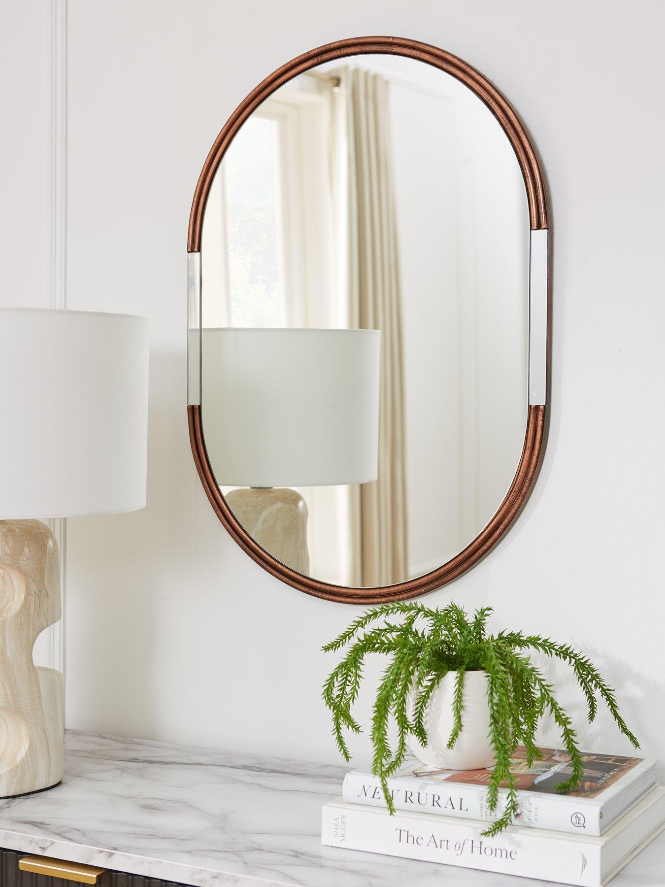 undefined Wooden/Chrome Oval Mirror 70x50cm