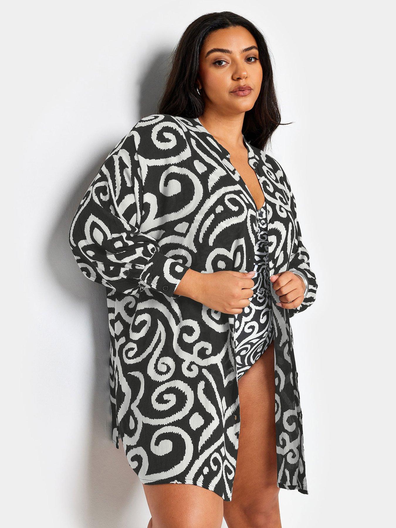 undefined Curve Monotone Woodblock Beach Shirt - Black
