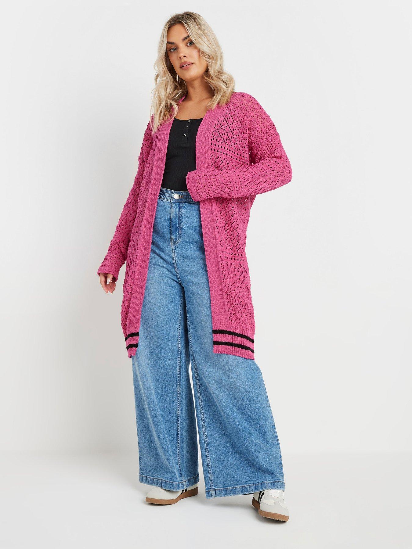 yours-curve-pointelle-patchwork-cardigan-pink