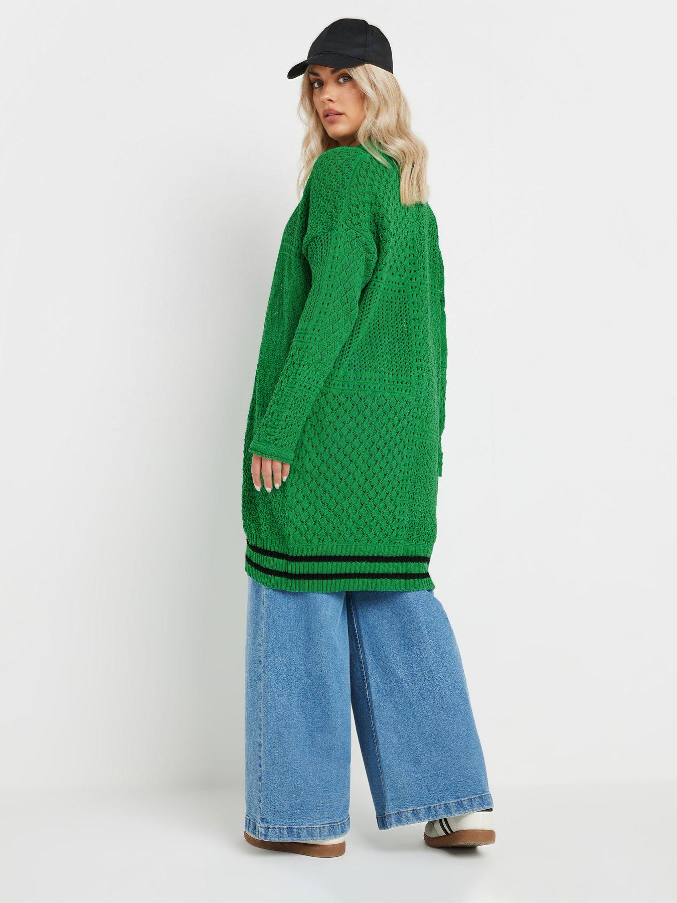 Image 2 of 4 of Yours Curve Pointelle Patchwork Cardigan - Green
