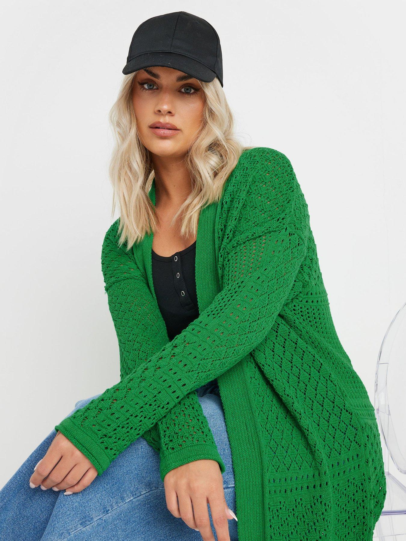 Image 4 of 4 of Yours Curve Pointelle Patchwork Cardigan - Green
