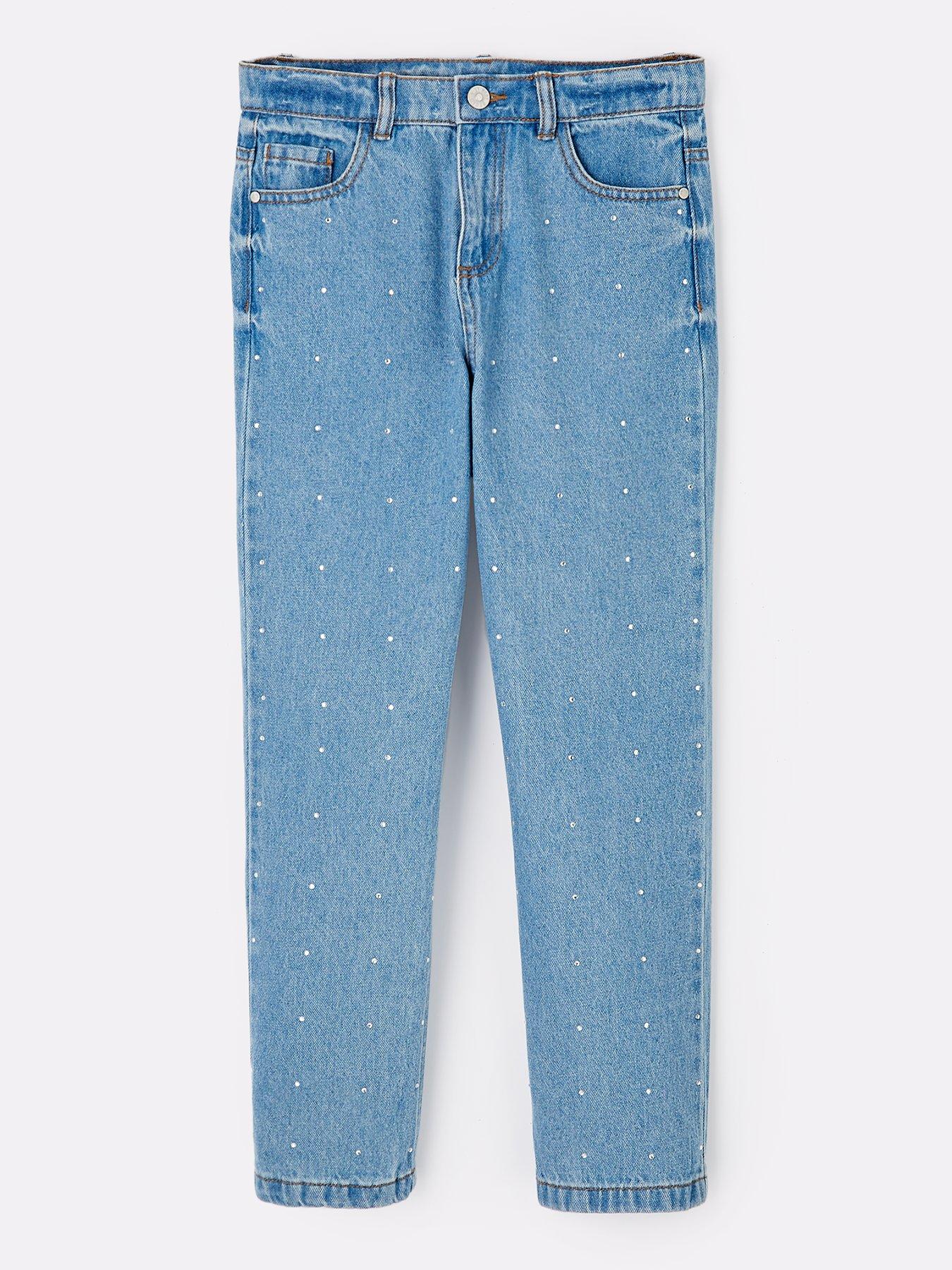 undefined Girls Diamante Straight Leg Jean - Blue