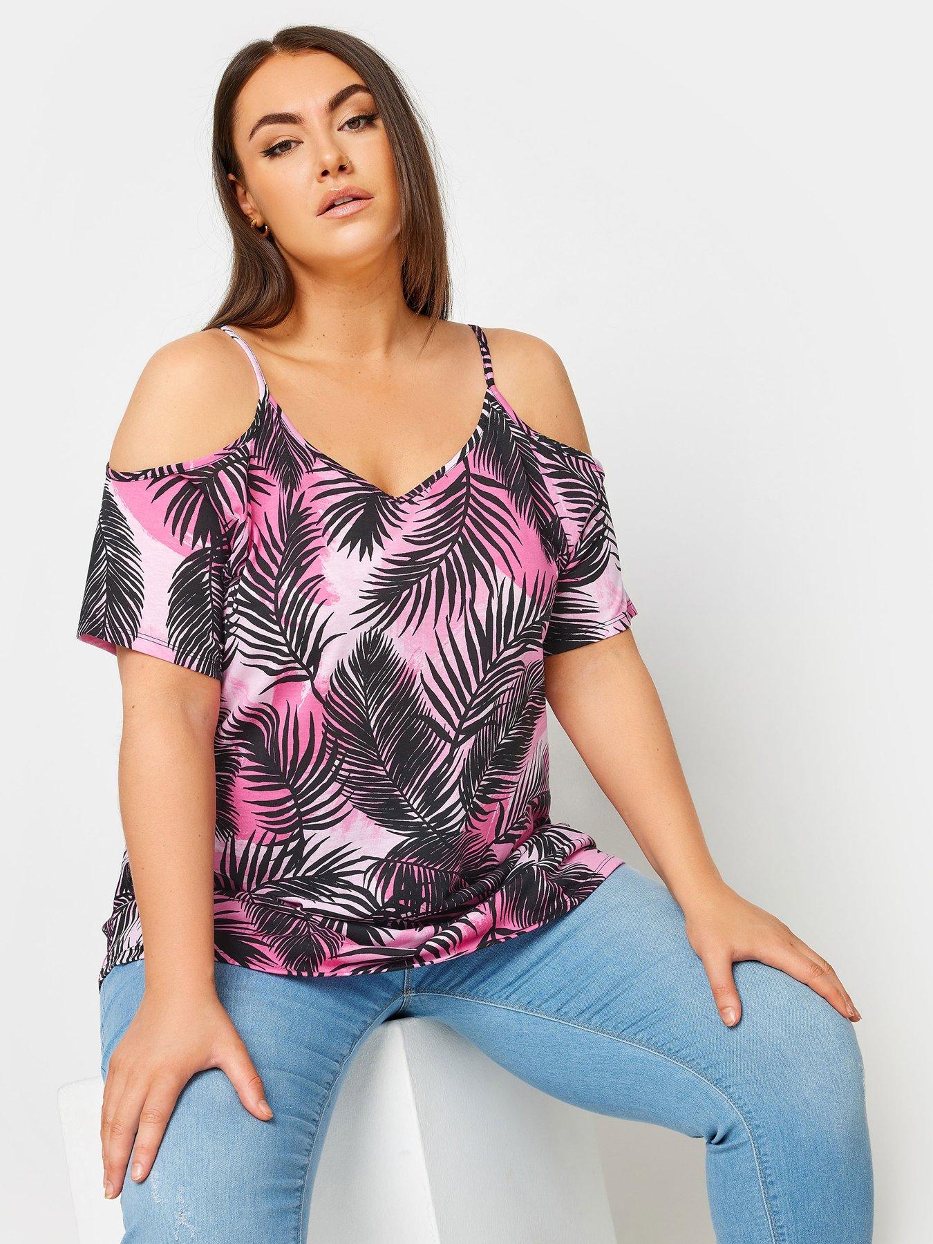 Yours Curve Strappy Cold Shoulder Top Grey littlewoods