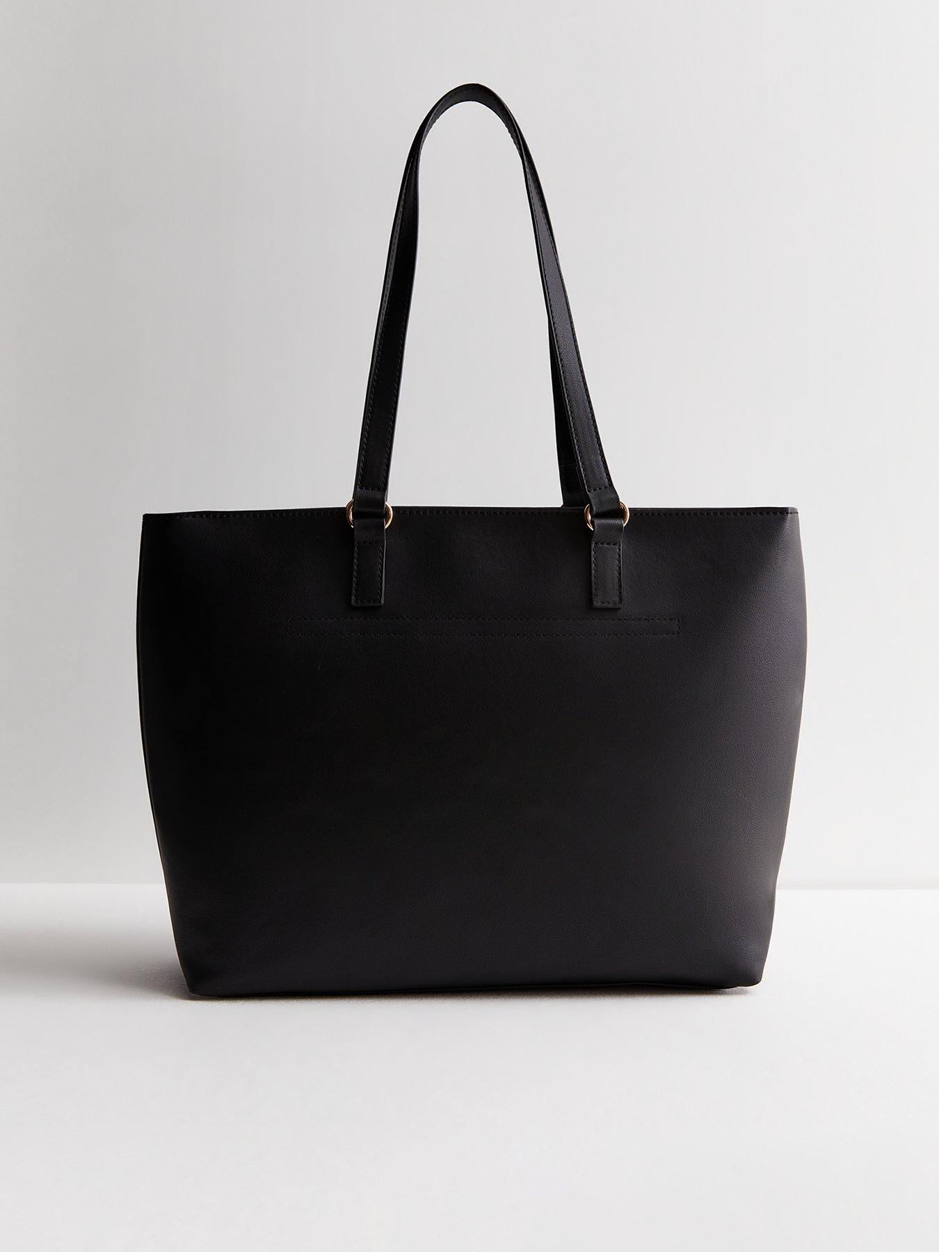 New Look Black Leather Look Zip Front Tote Bag littlewoods