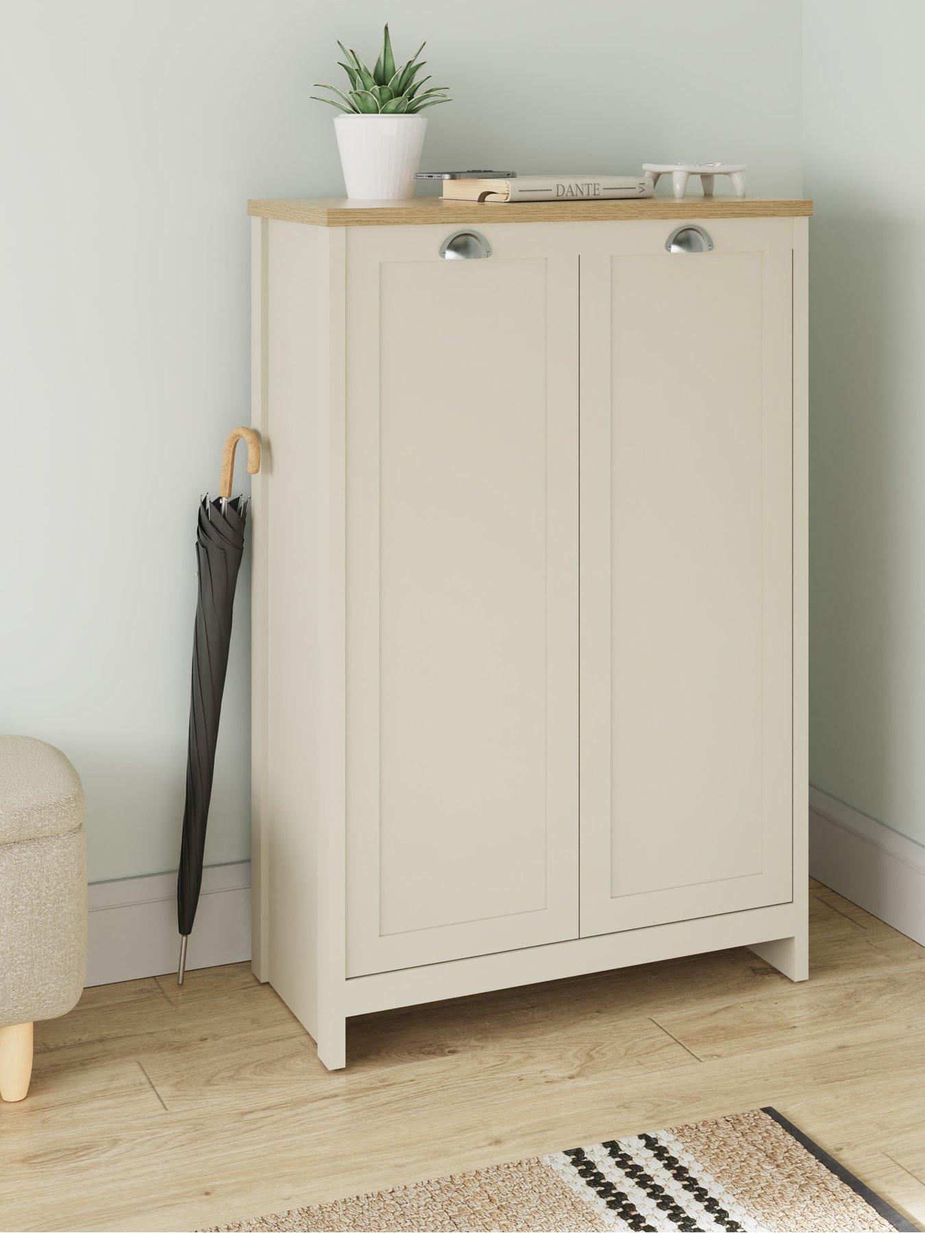undefined Lancaster 2 Door Shoe Cabinet - Cream/Oak