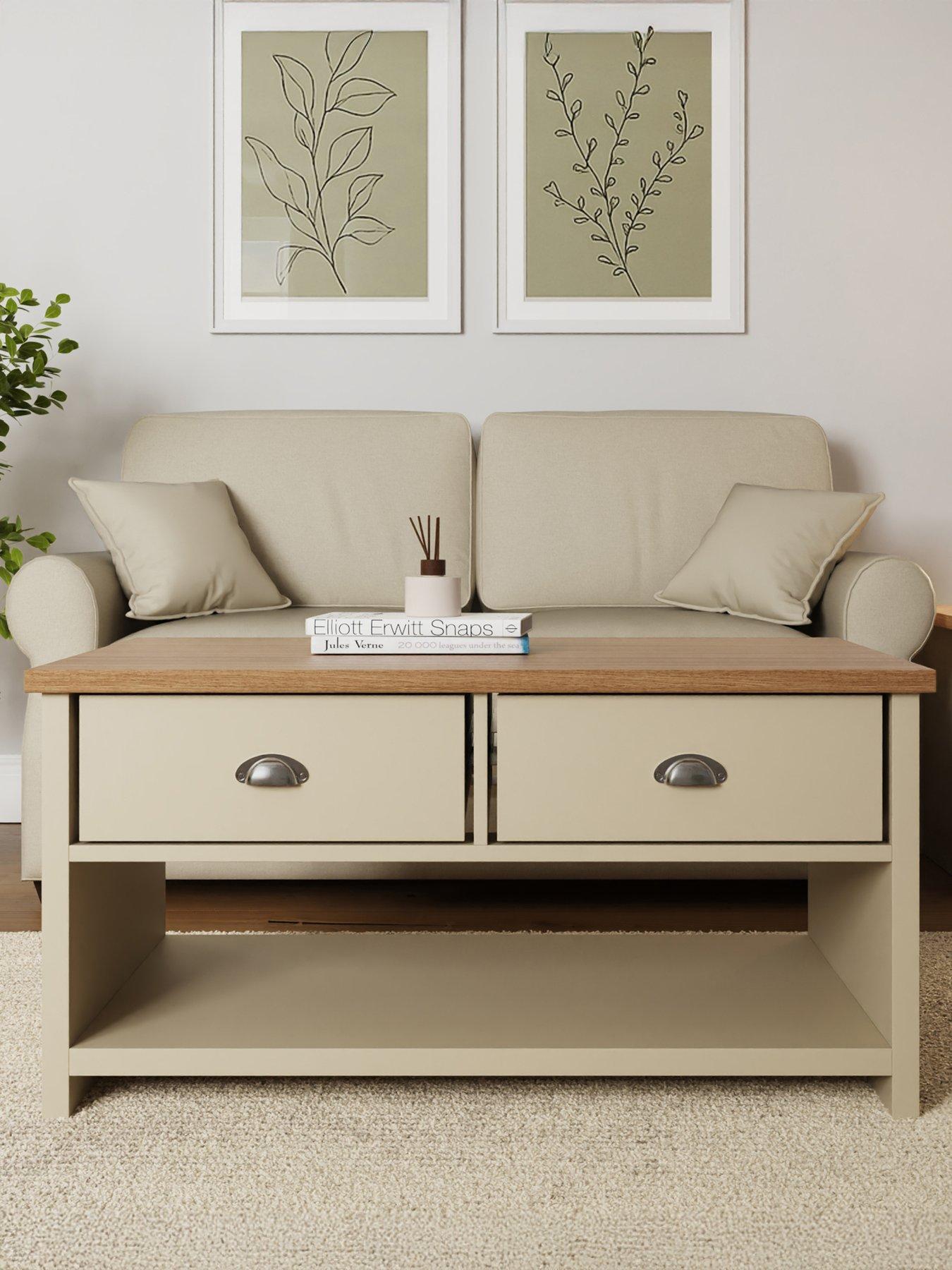 GFW Lancaster 2 Drawer Coffee Table - Cream/Oak