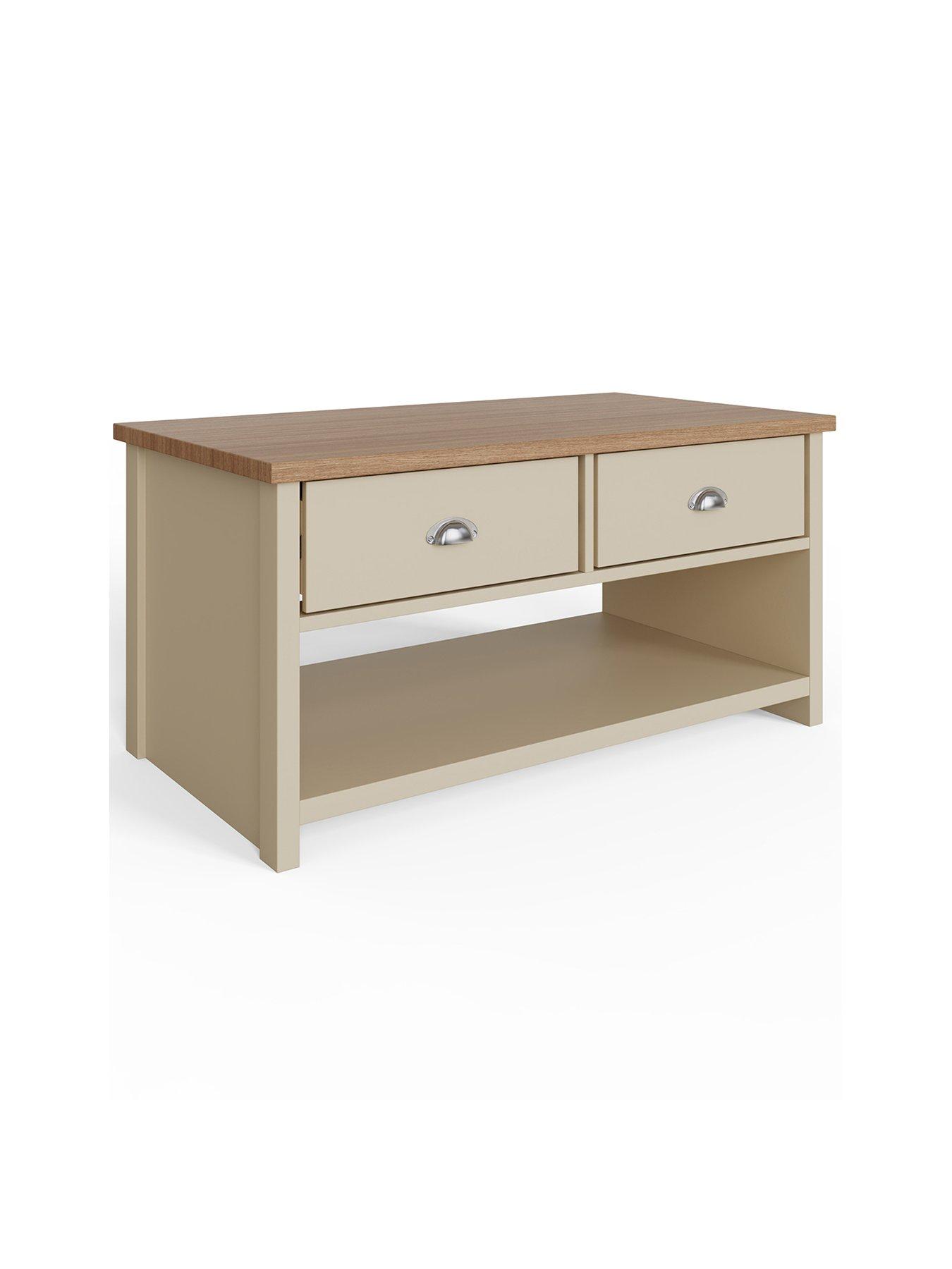 GFW Lancaster 2 Drawer Coffee Table - Cream/Oak