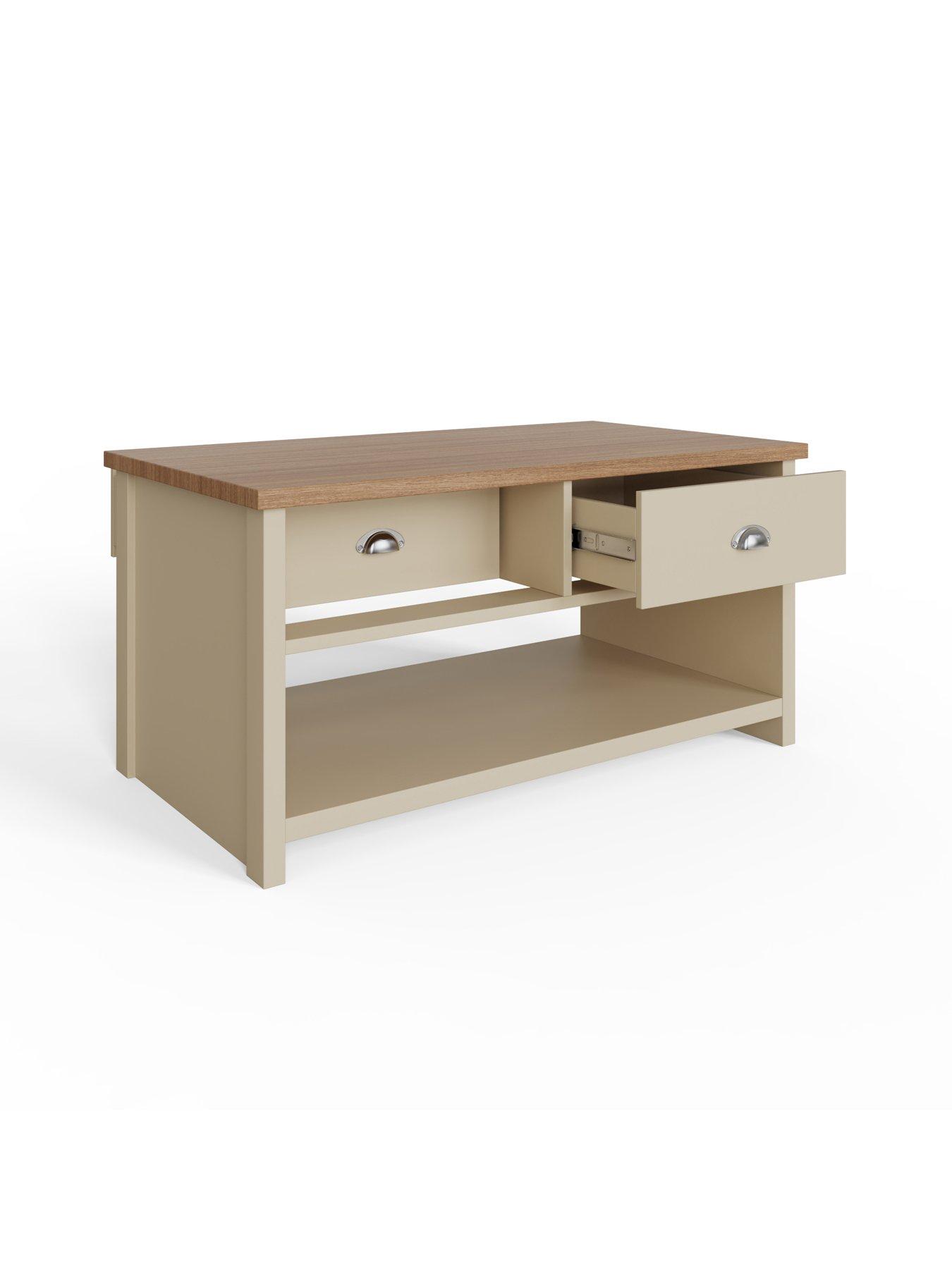 Image 4 of 6 of GFW Lancaster 2 Drawer Coffee Table - Cream/Oak