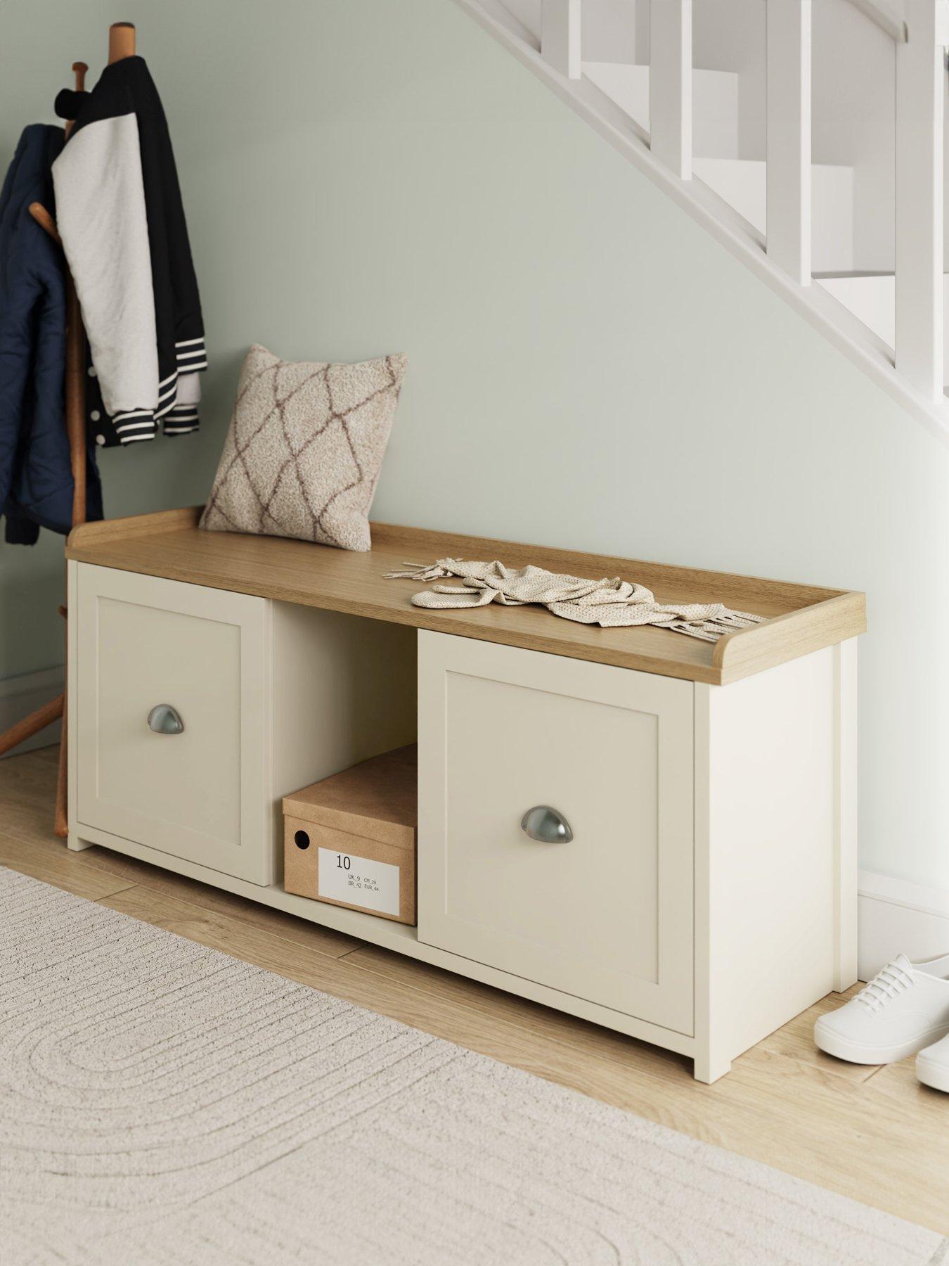 undefined Lancaster 2 Door Shoe Bench - Cream/Oak