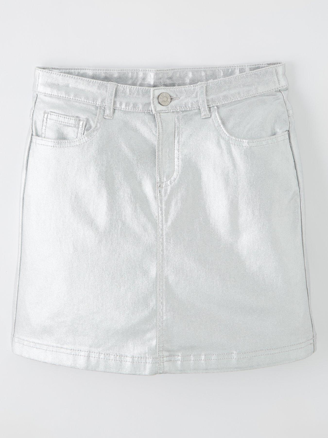 undefined Girls Metallic Party Skirt - Silver