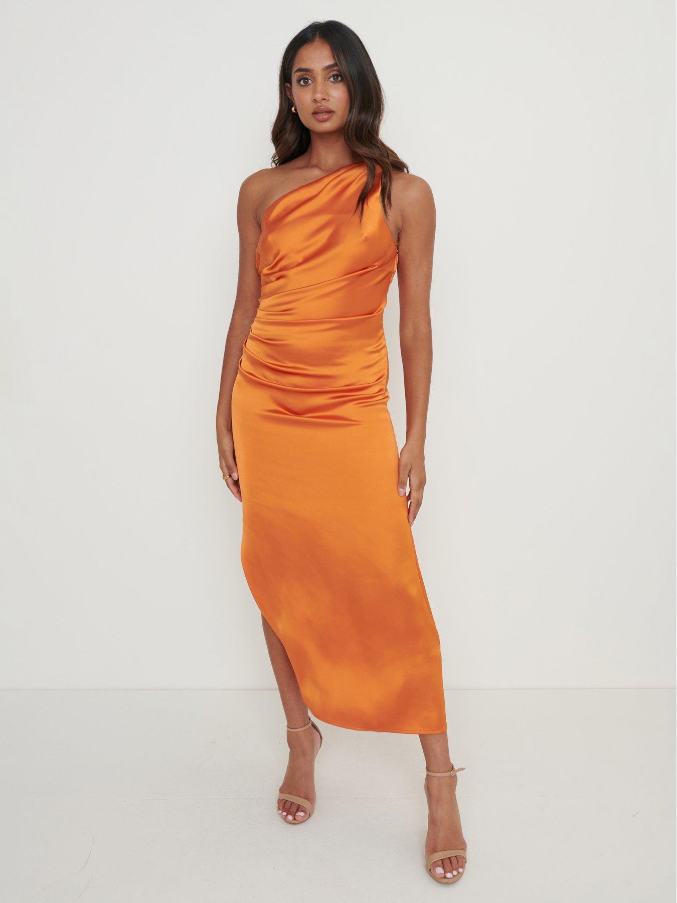 pretty-lavish-amelia-one-shoulder-ruched-satin-dress-orange