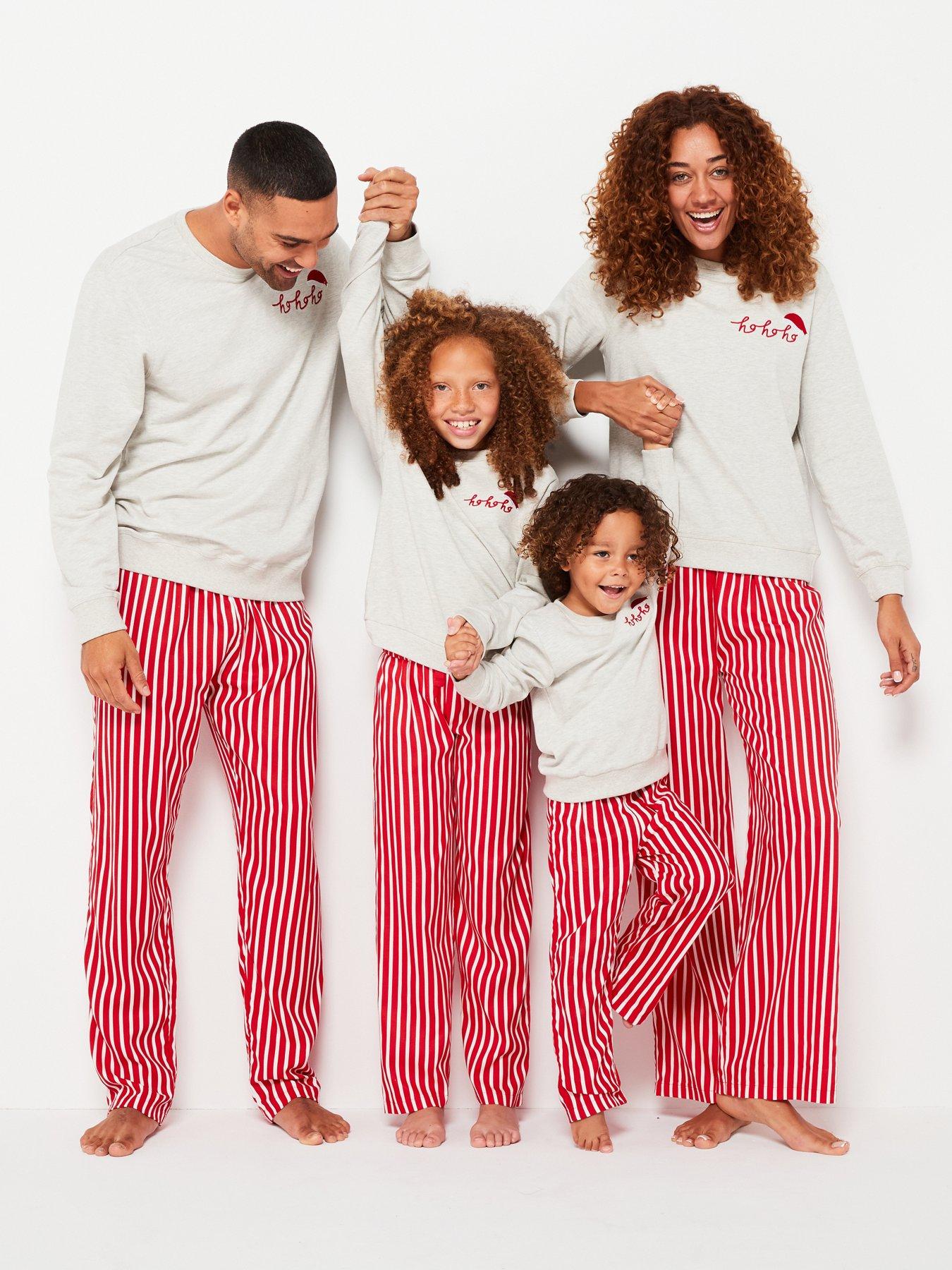 Image 1 of 6 of Mini V by Very Kids Family Christmas Unisex Woven Stripe and Sweat Top Pyjama - Grey/Red