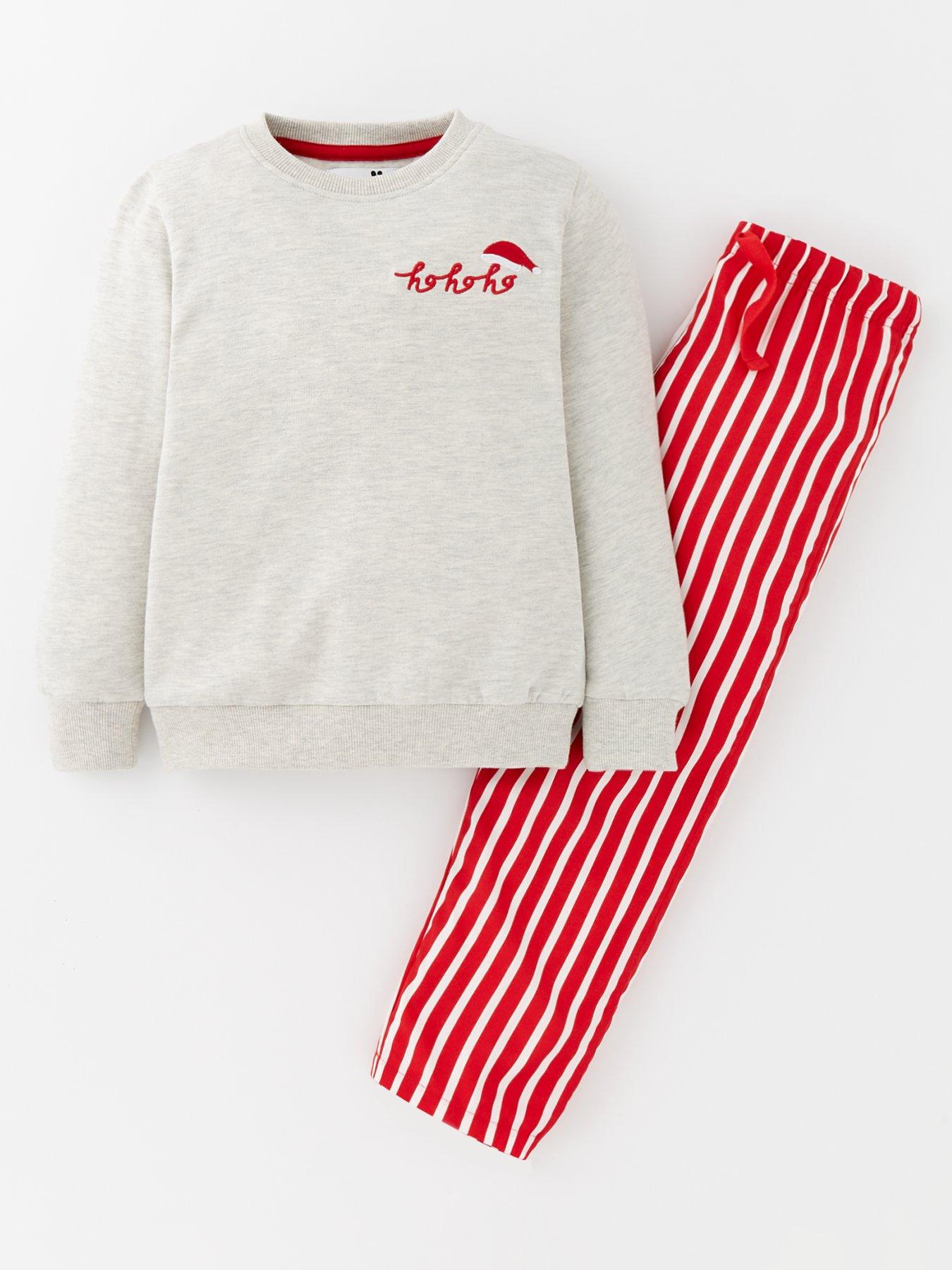 Image 2 of 6 of Mini V by Very Kids Family Christmas Unisex Woven Stripe and Sweat Top Pyjama - Grey/Red