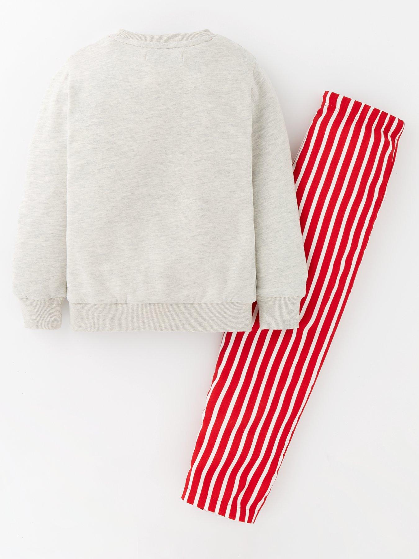 Image 3 of 6 of Mini V by Very Kids Family Christmas Unisex Woven Stripe and Sweat Top Pyjama - Grey/Red