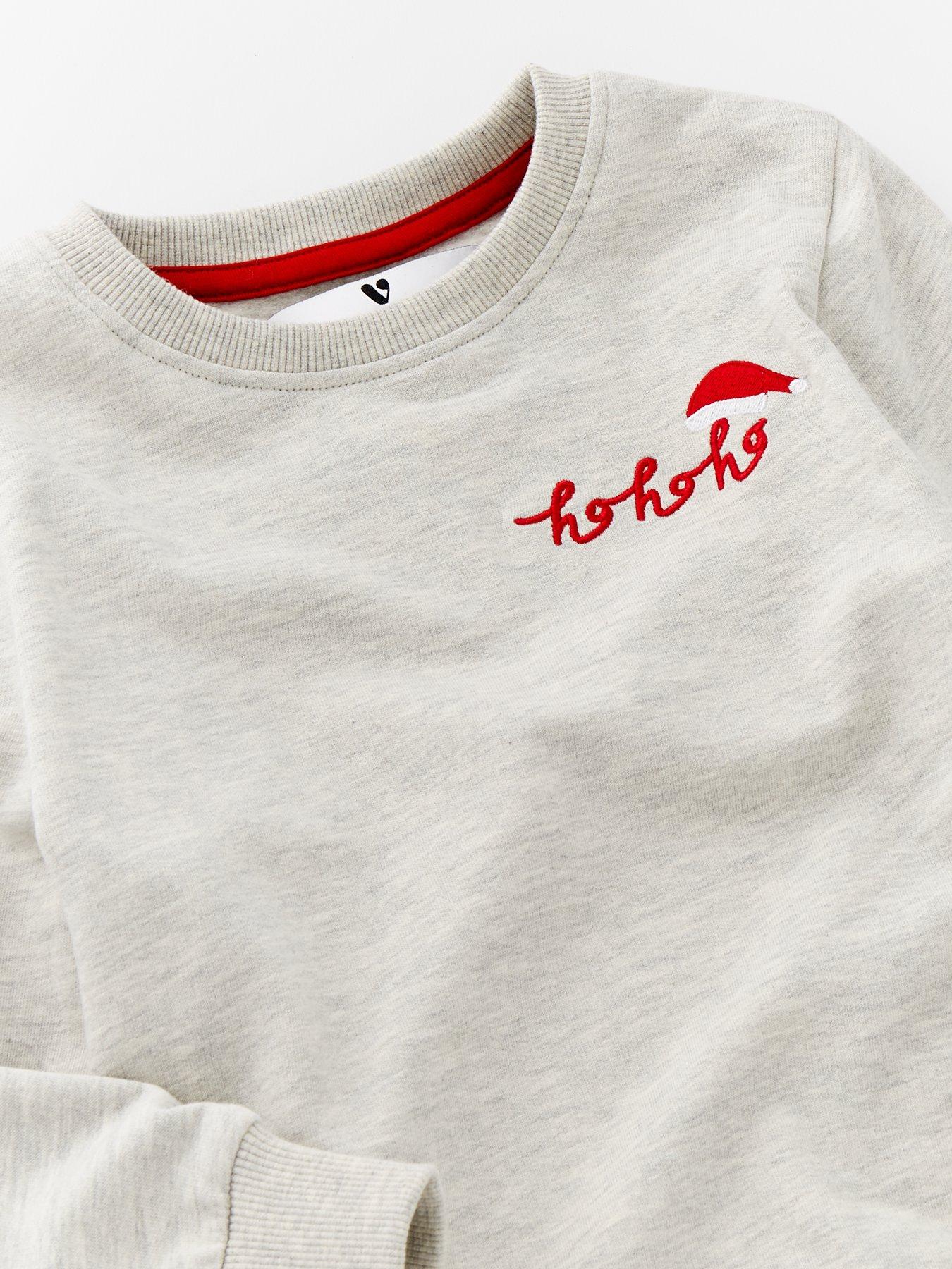 Image 4 of 6 of Mini V by Very Kids Family Christmas Unisex Woven Stripe and Sweat Top Pyjama - Grey/Red