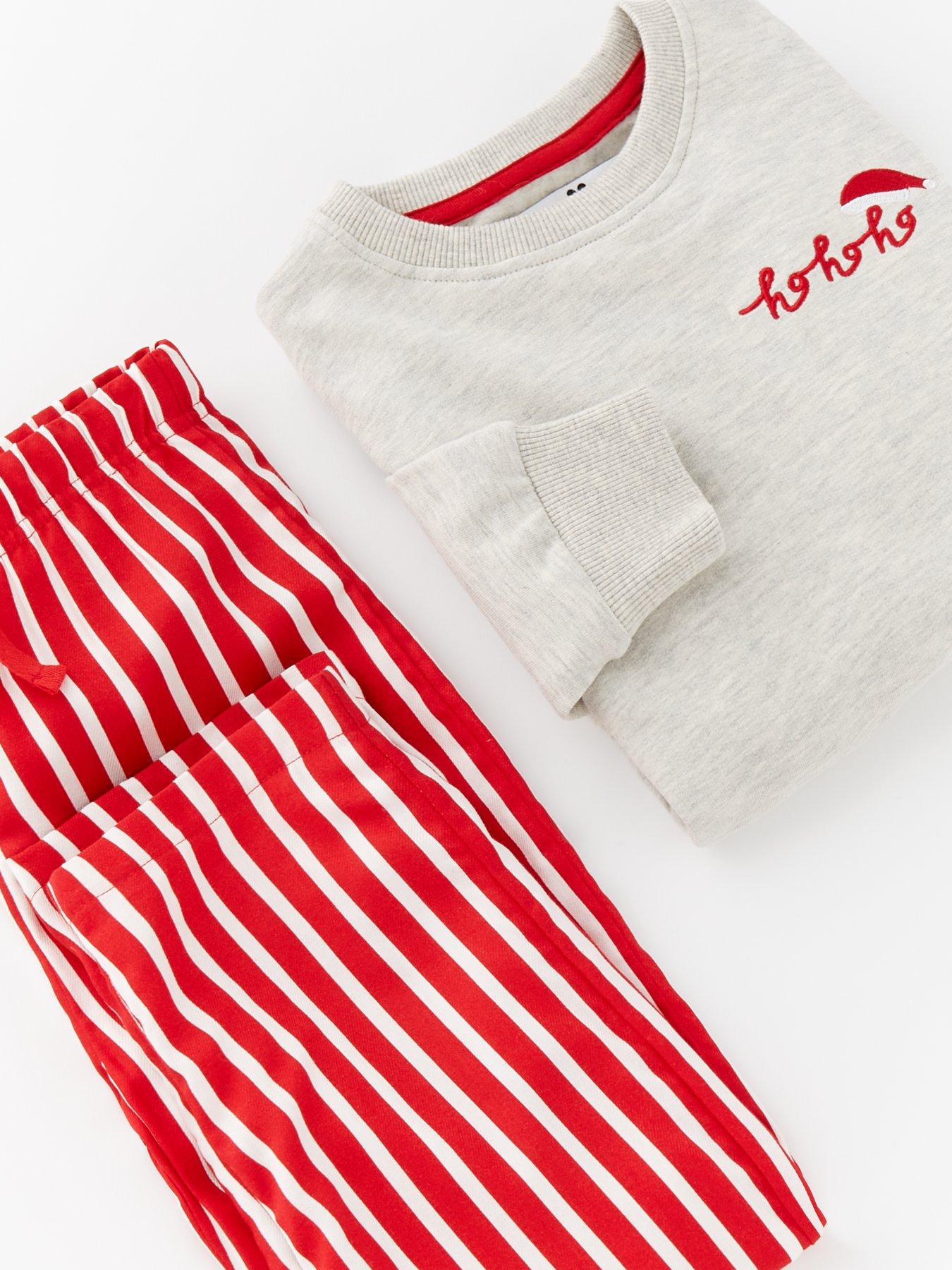 Image 6 of 6 of Mini V by Very Kids Family Christmas Unisex Woven Stripe and Sweat Top Pyjama - Grey/Red