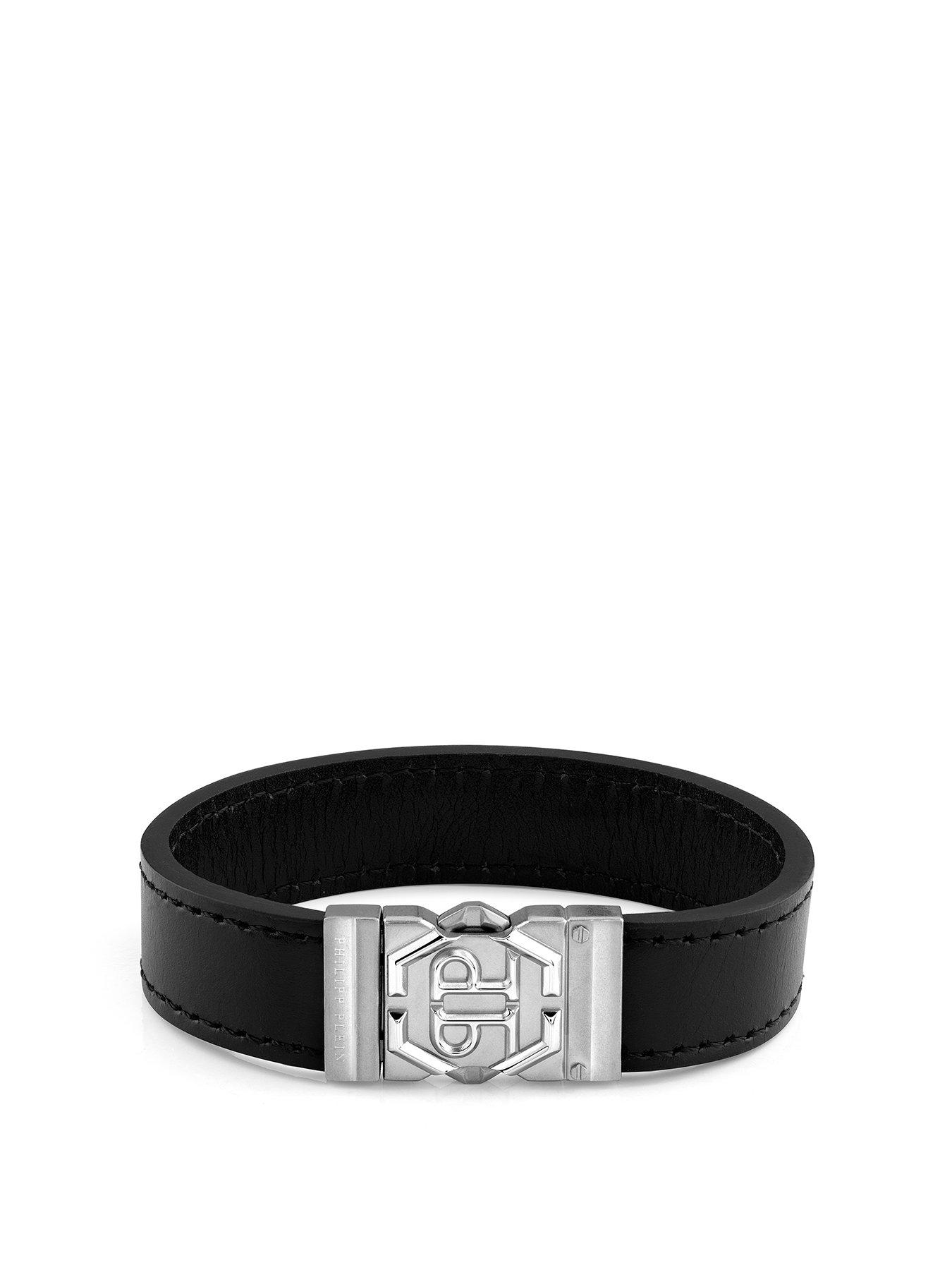 undefined HEXAGON  & TACTICAL stainless steel black genuine leather bracelet L