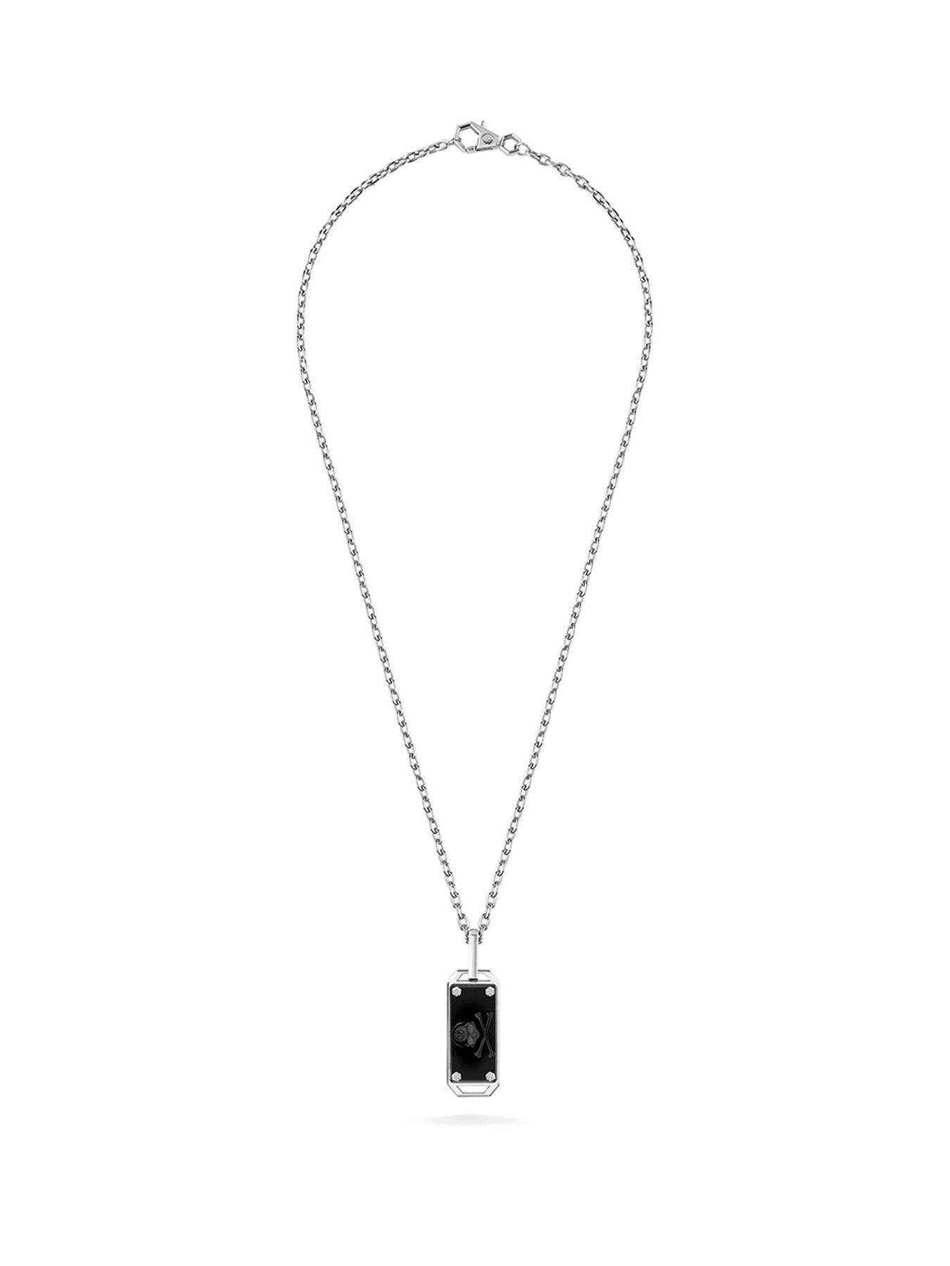 undefined SKULL BONE stainless steel w bico SS IP Black plate necklace