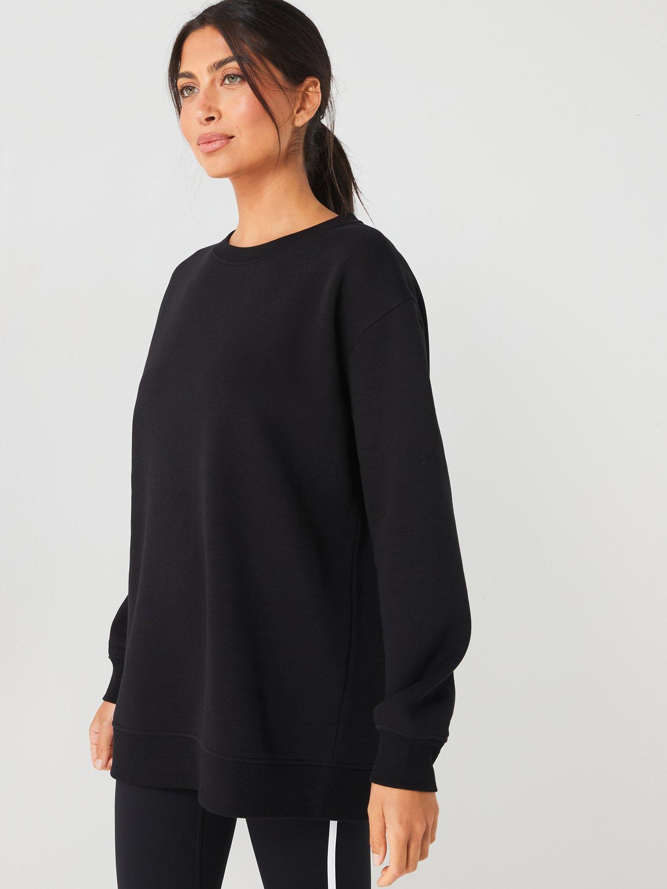  image of everyday-the-essential-long-line-crew-neck-sweat-black