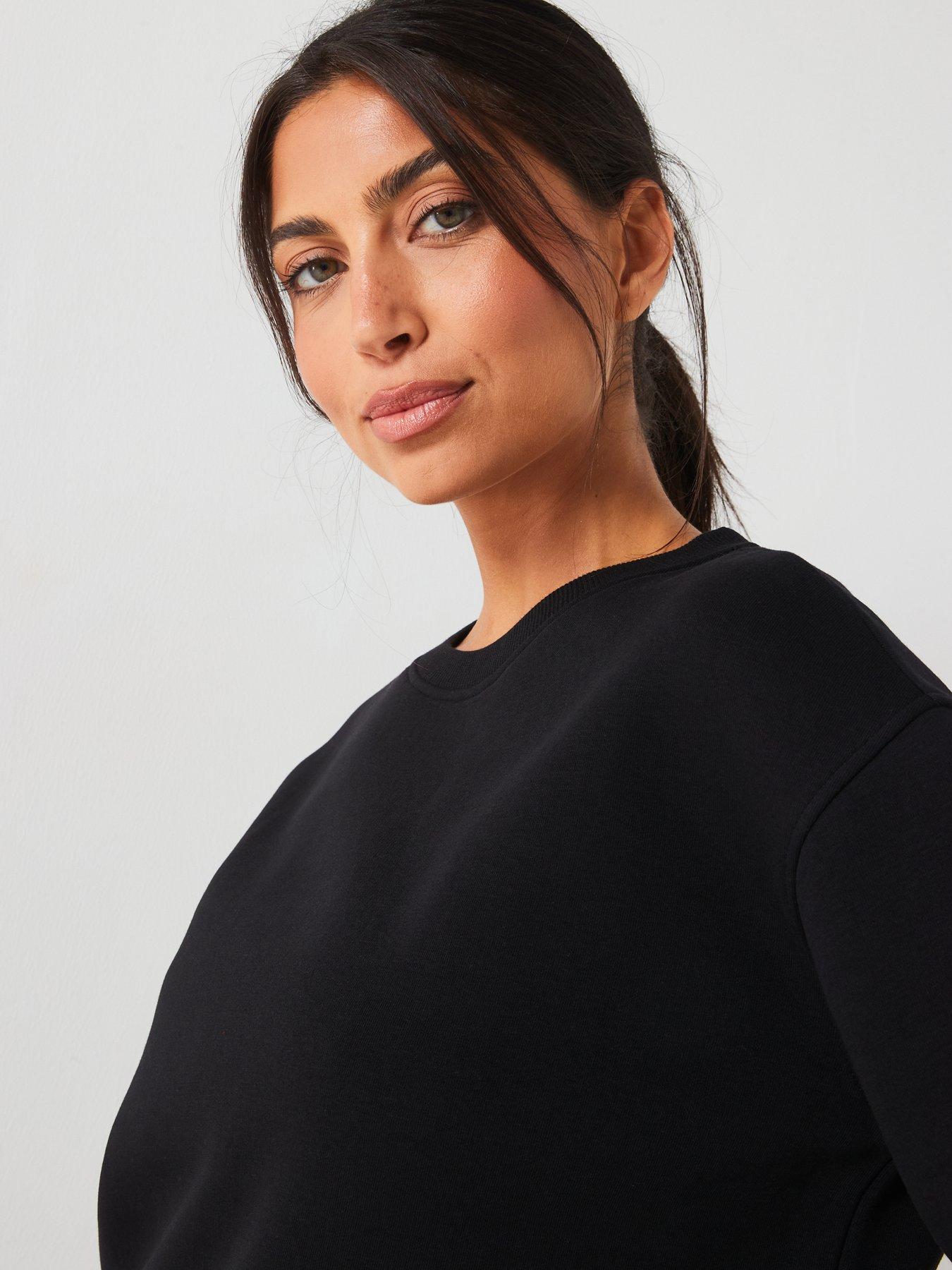  image of everyday-the-essential-long-line-crew-neck-sweat-black