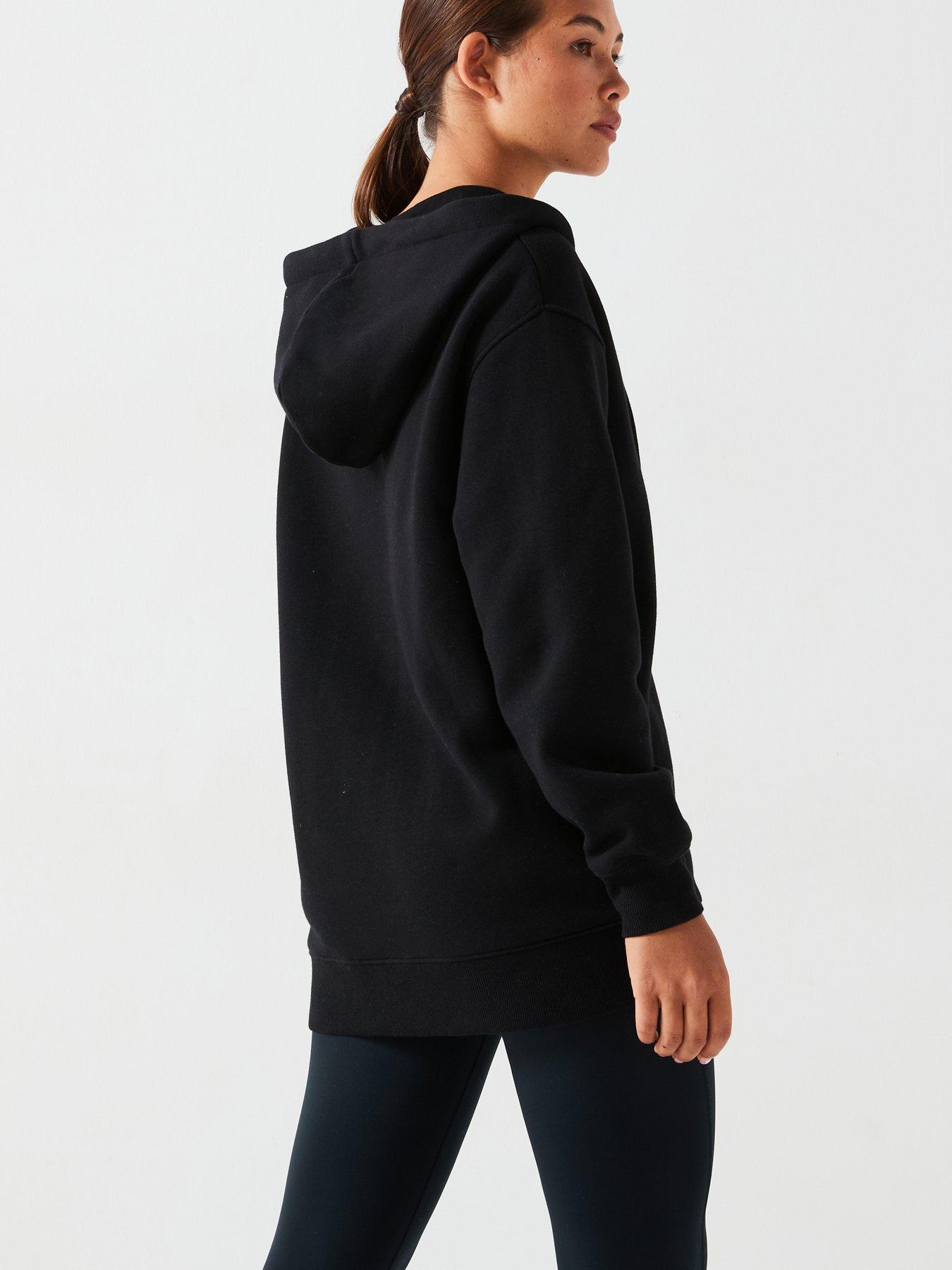 stillFront image of everyday-the-essential-oversized-zip-through-hoodie-black