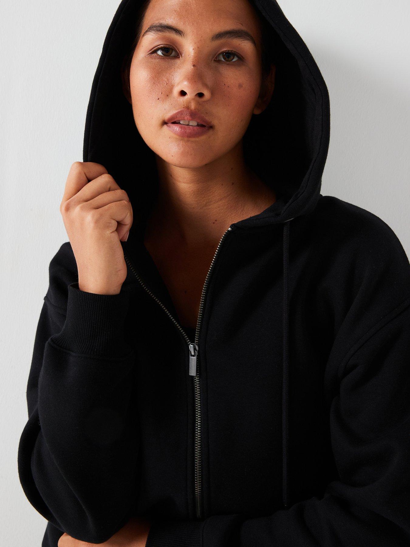  image of everyday-the-essential-oversized-zip-through-hoodie-black