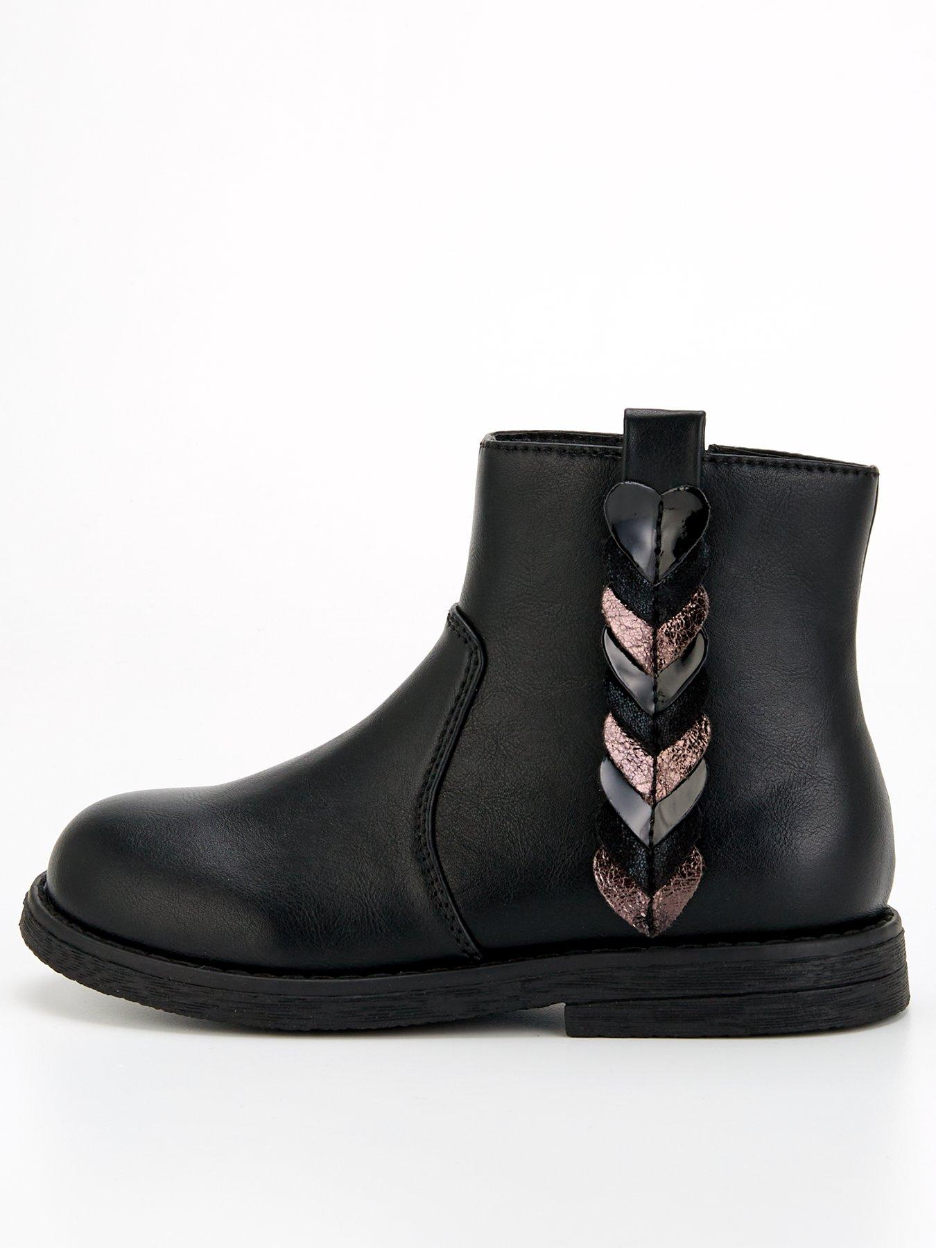 Everyday Girls Heart Trim Ankle Boot Black littlewoods