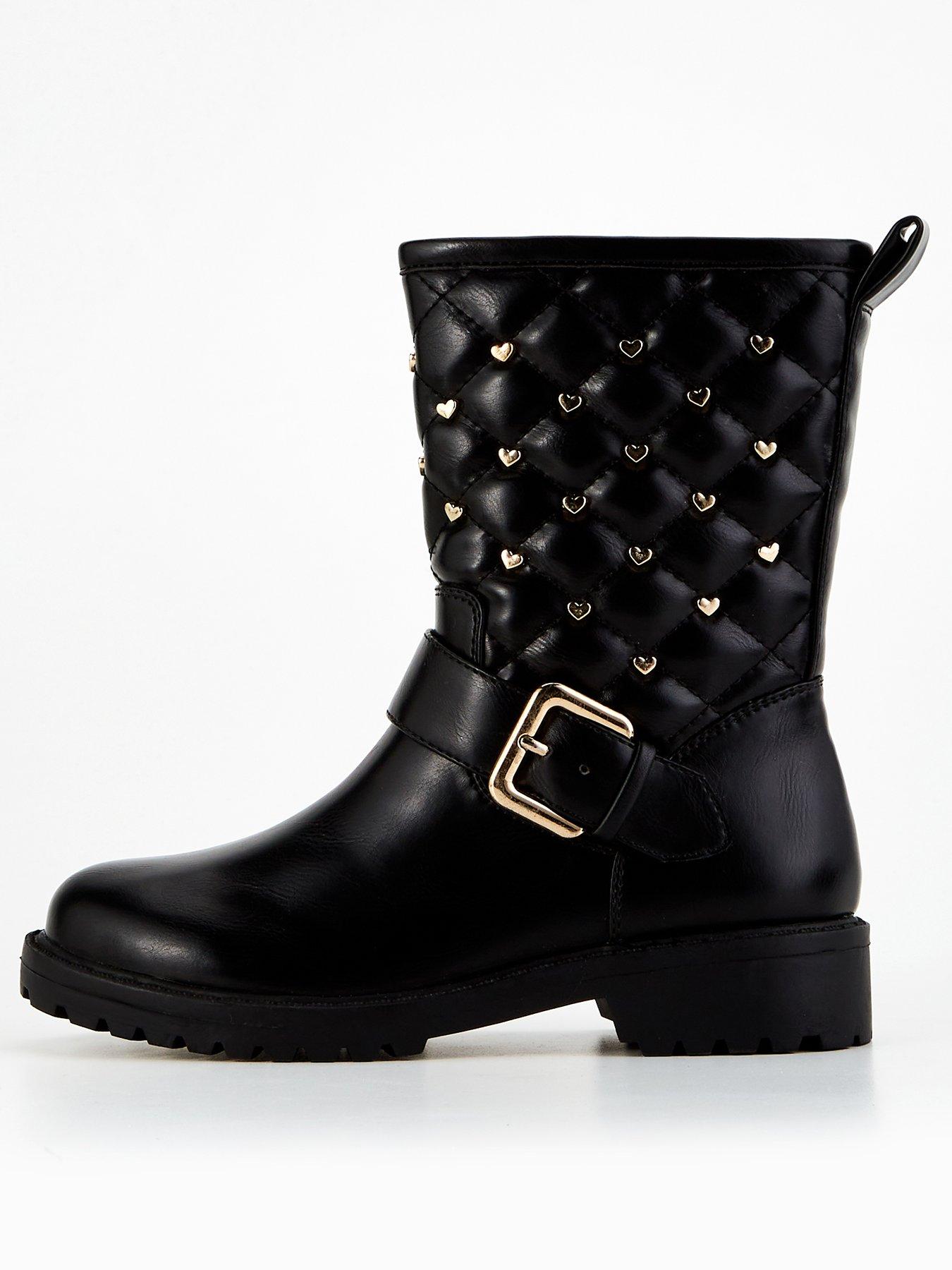 undefined Girls Heart Stud Biker Boot - Black