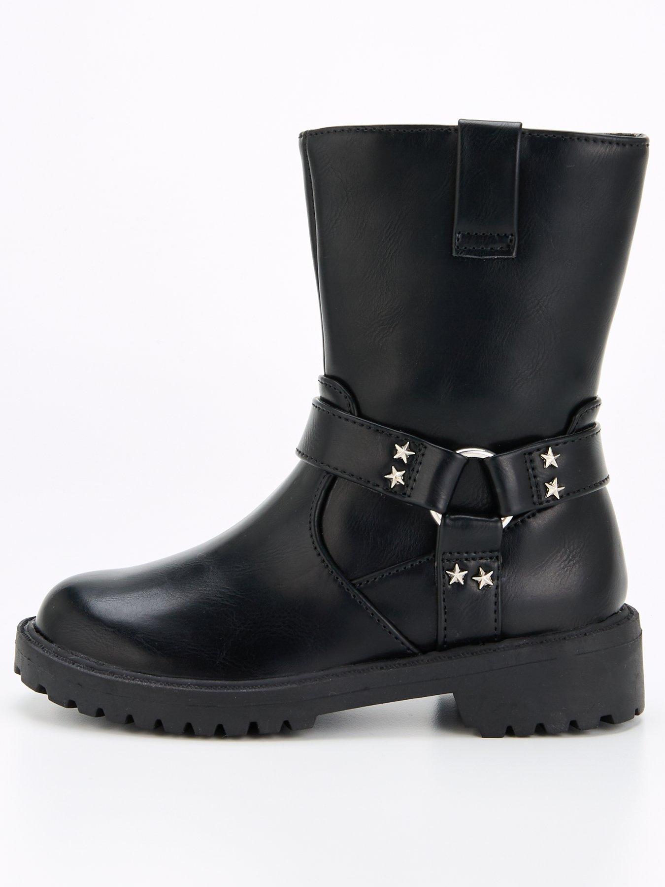 undefined Girls Star Stud Biker Boot - Black