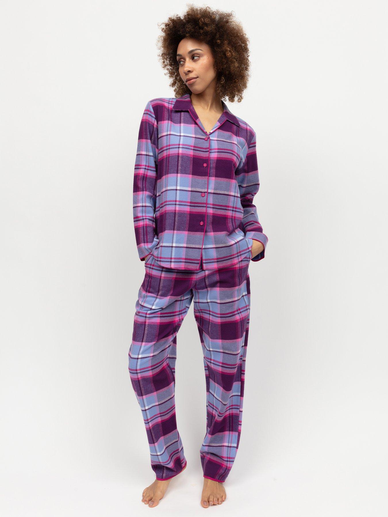  image of cyberjammies-hazel-dark-purple-check-long-sleeve-pyjama-set-purple