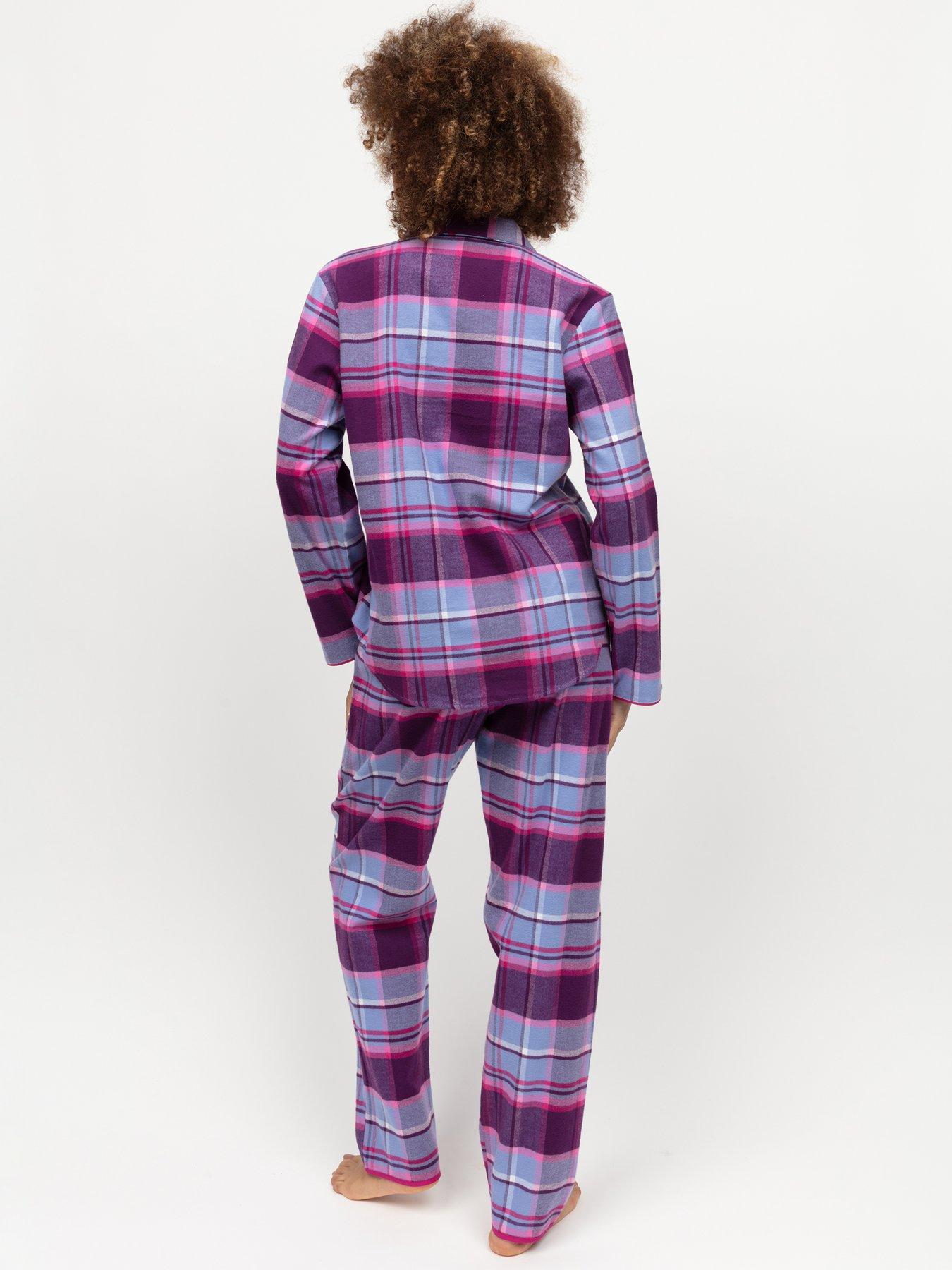  image of cyberjammies-hazel-dark-purple-check-long-sleeve-pyjama-set-purple