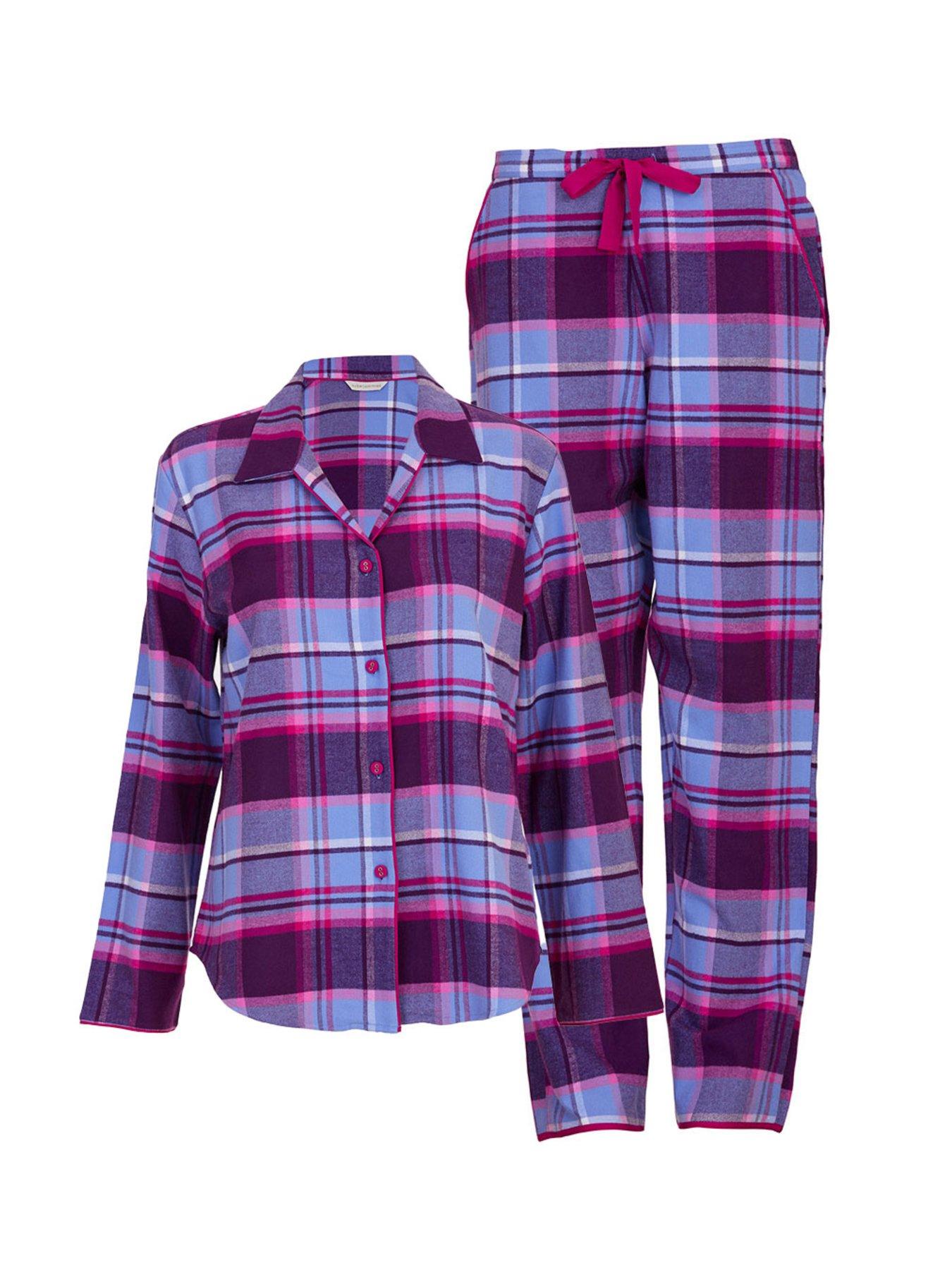  image of cyberjammies-hazel-dark-purple-check-long-sleeve-pyjama-set-purple