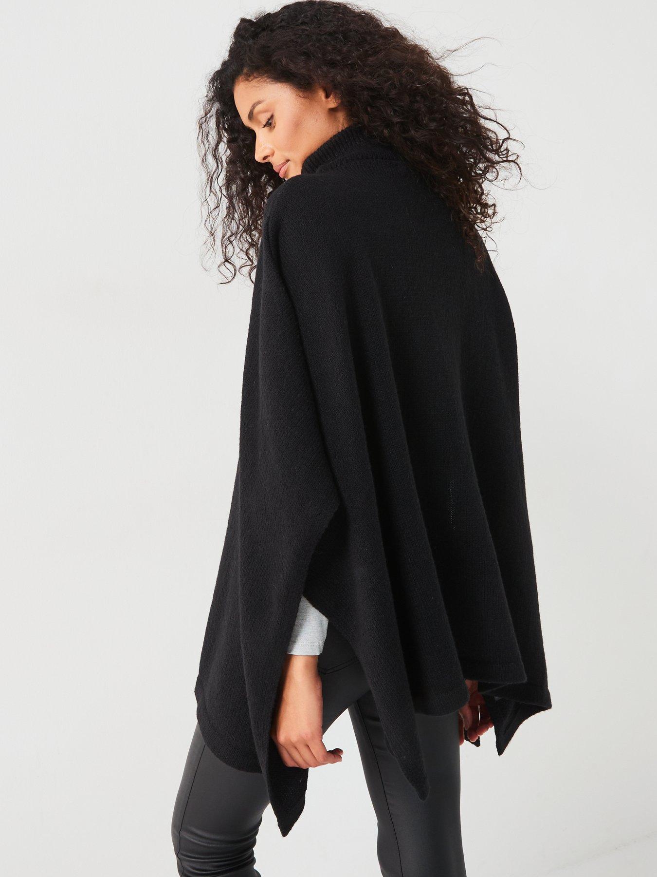  image of v-by-very-knitted-zip-neck-poncho-black