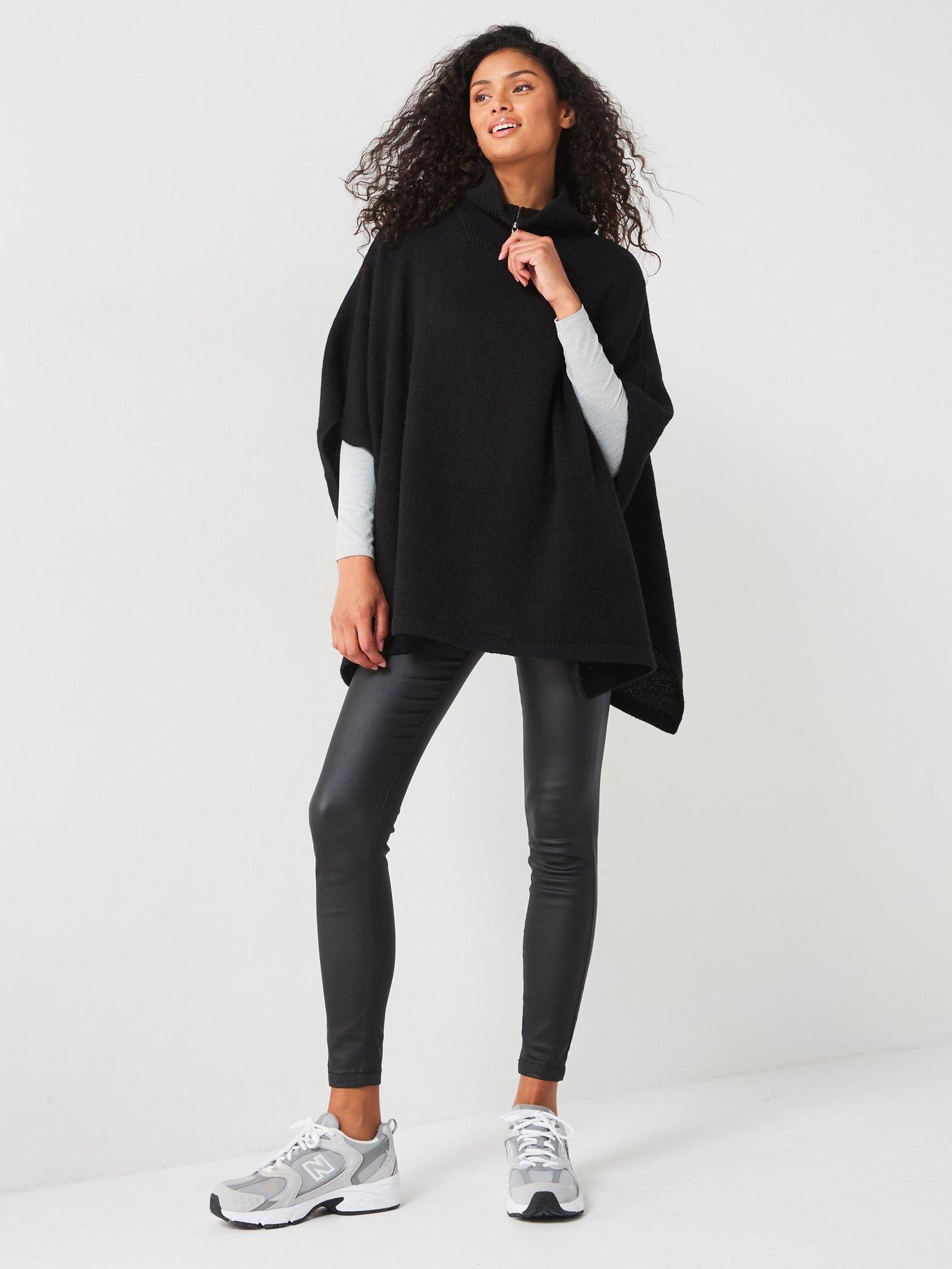 image of v-by-very-knitted-zip-neck-poncho-black