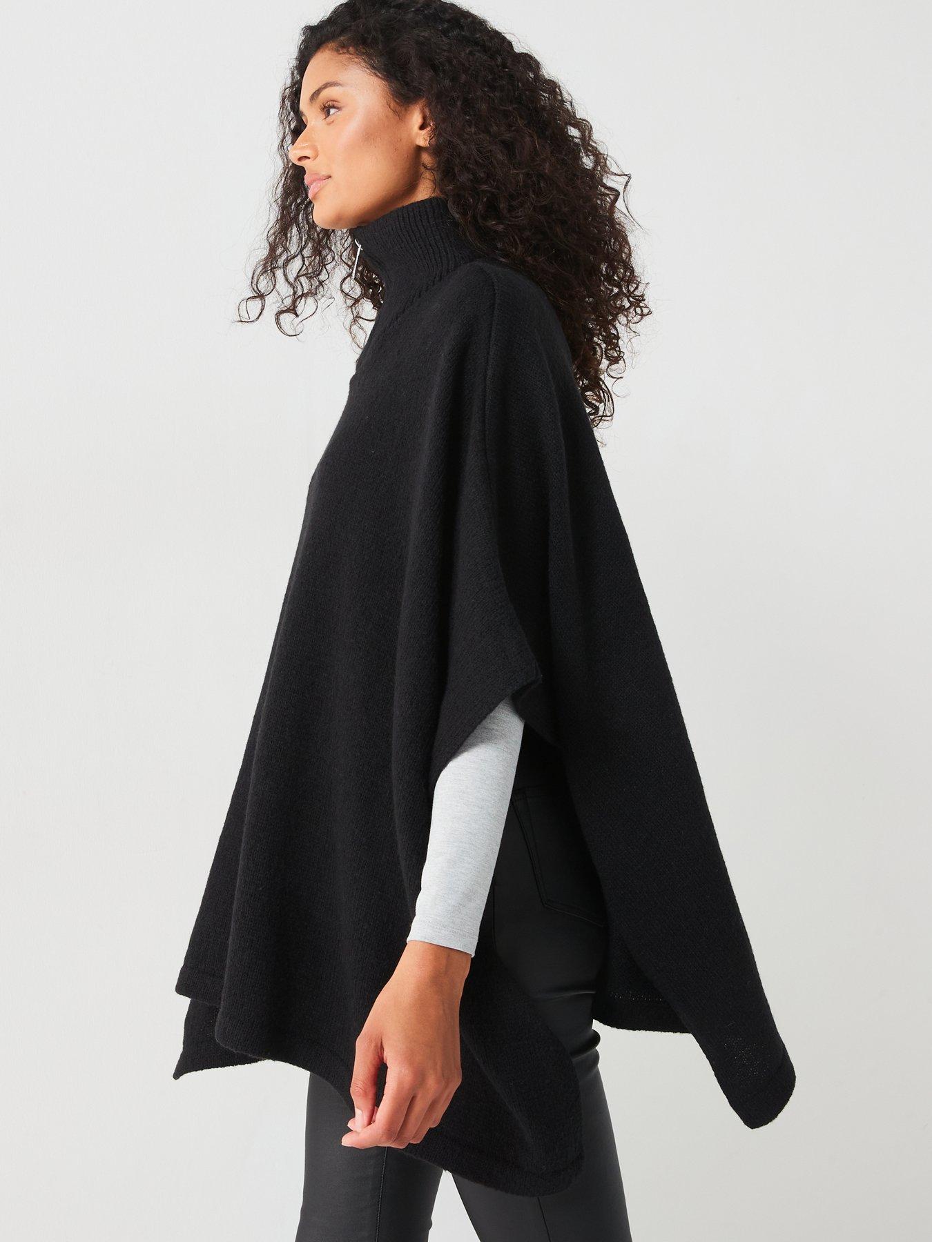  image of v-by-very-knitted-zip-neck-poncho-black