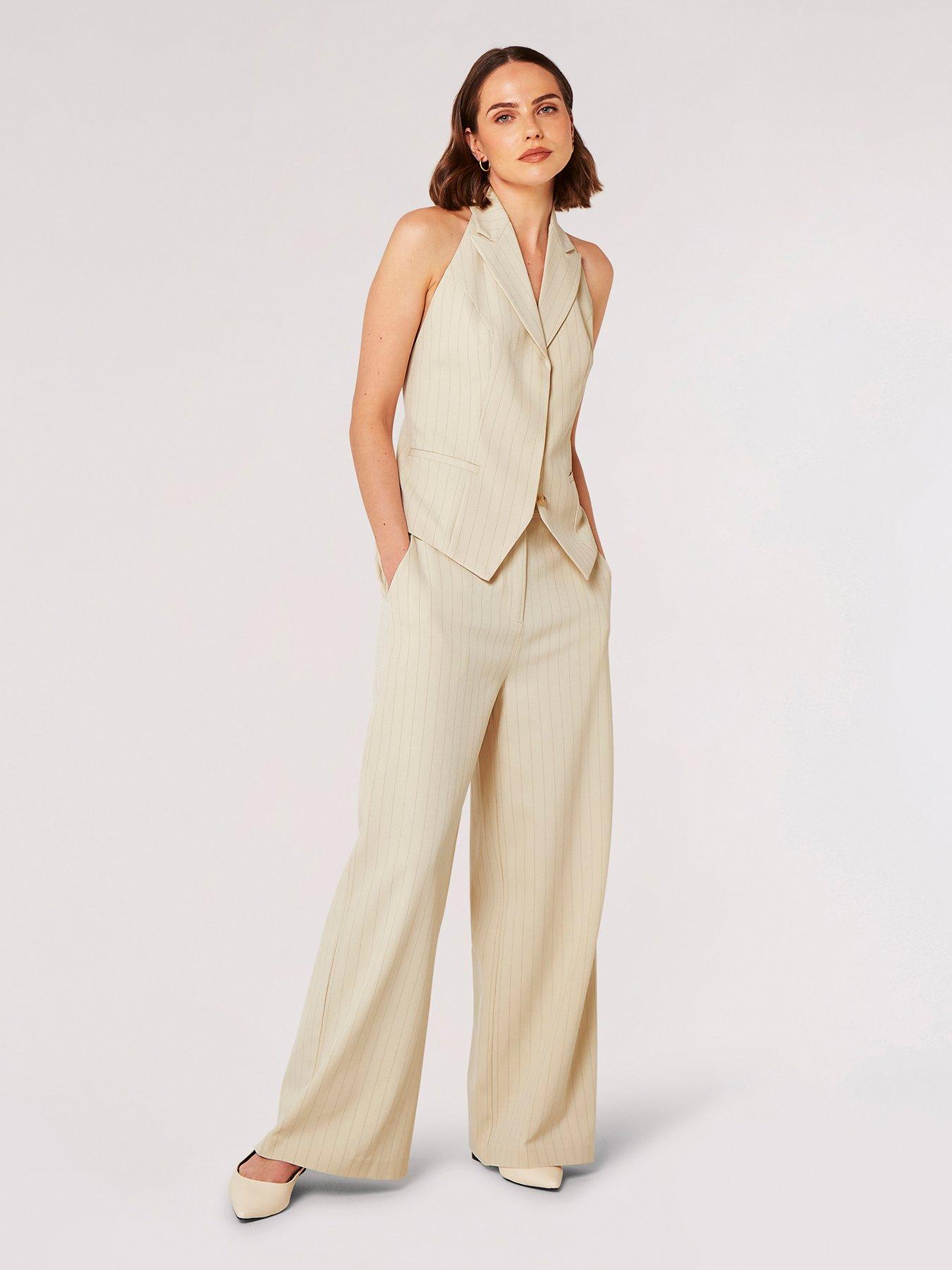  image of apricot-backless-pinstripe-waistcoat