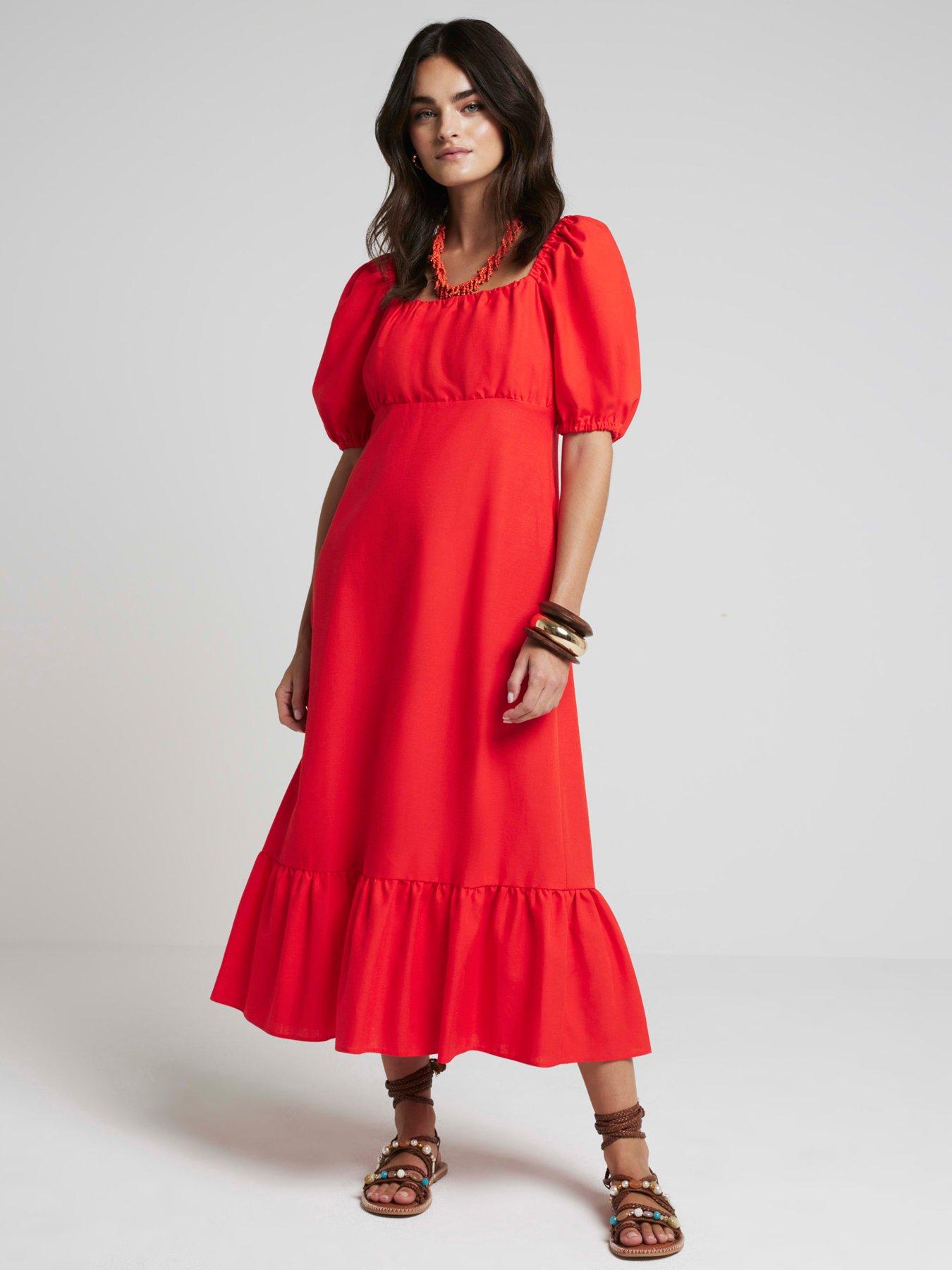 undefined Milkmaid Midi Dress - Red