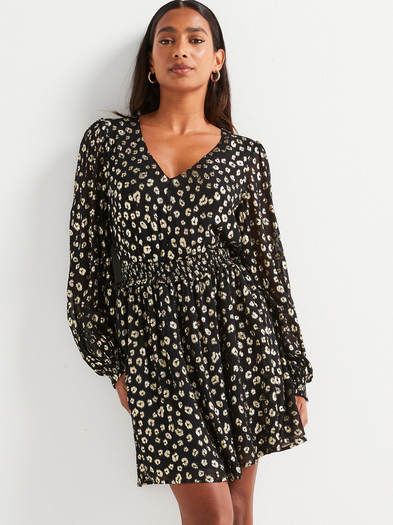 undefined Lurex Skater Dress - Black