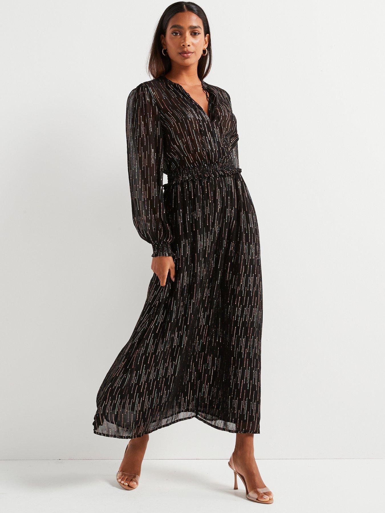 undefined Lurex Midi Dress - Black