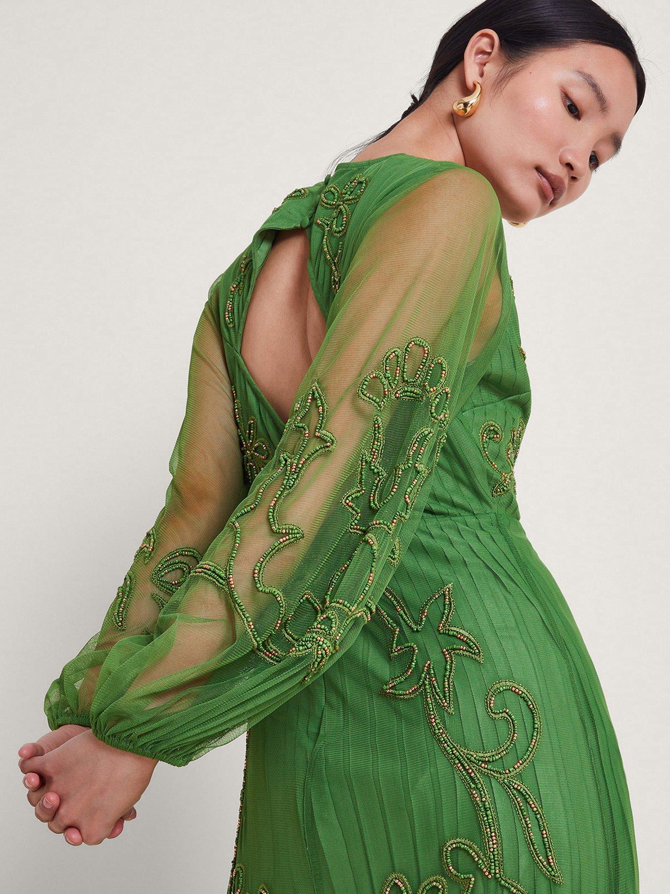 monsoon green embroidered dress Monsoon Hannah Embroidered Tea Dress - Green